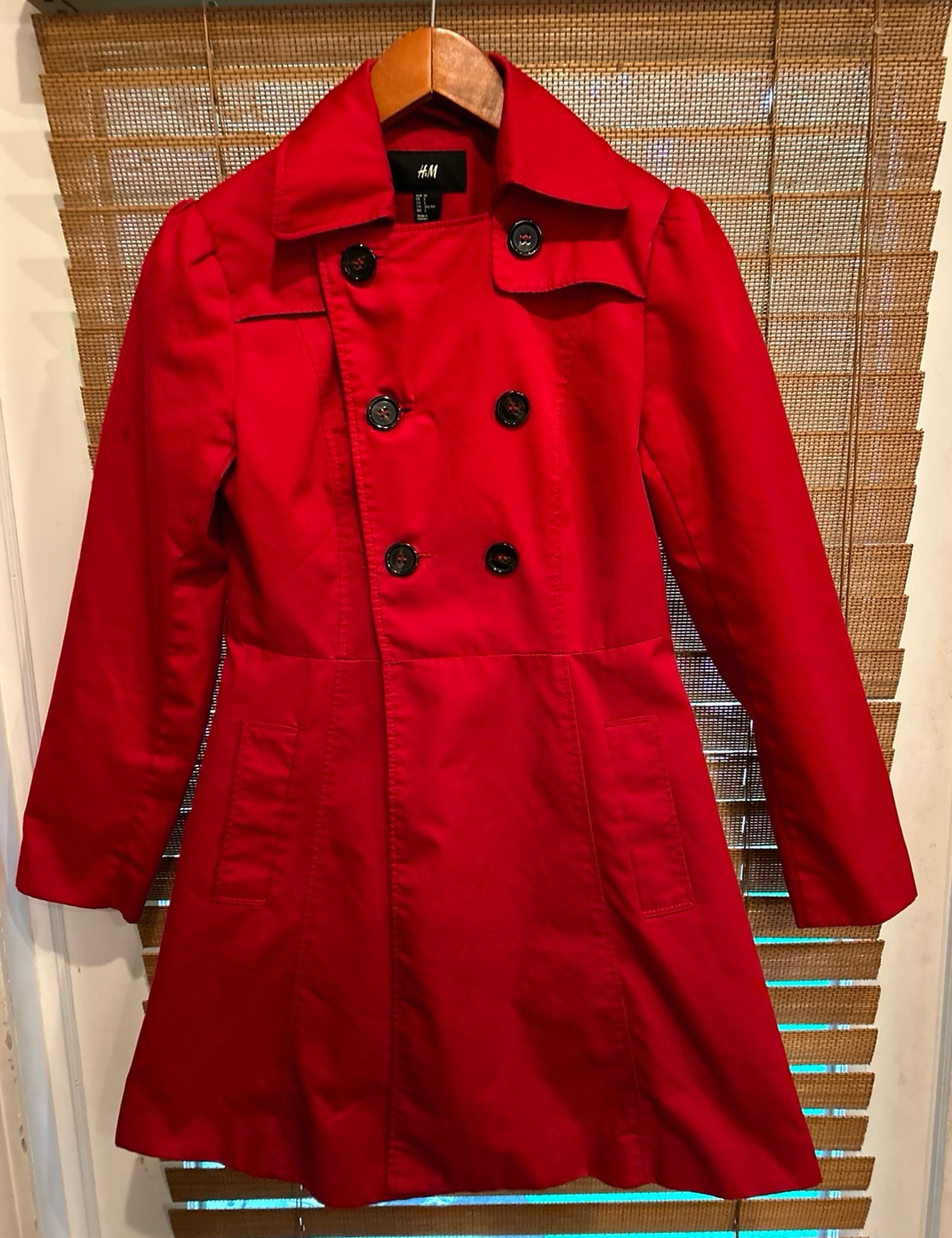 H&M Red Double Breasted Trench Coat Classic Peacoat Style Size 2