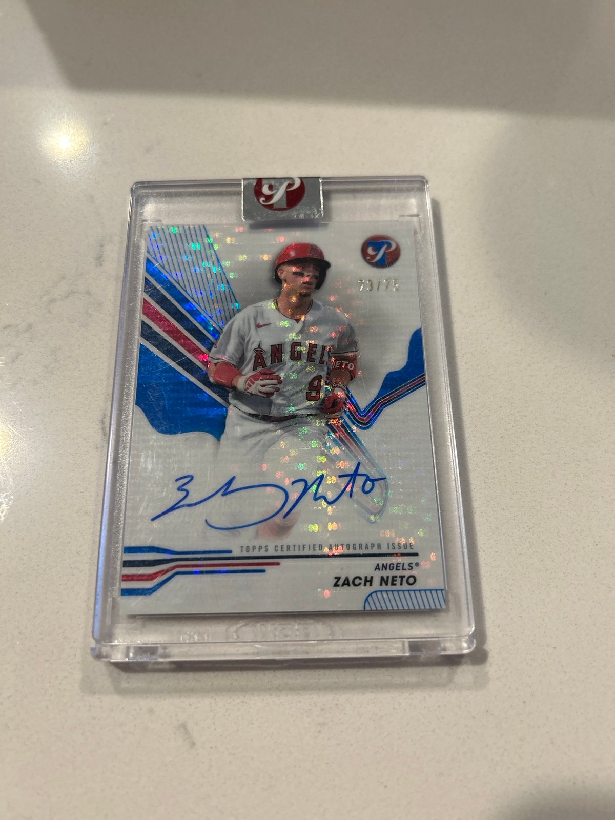 2024 Topps Pristine Zach Neto PA-ZN Encased Blue Refractor Auto /75 Angels