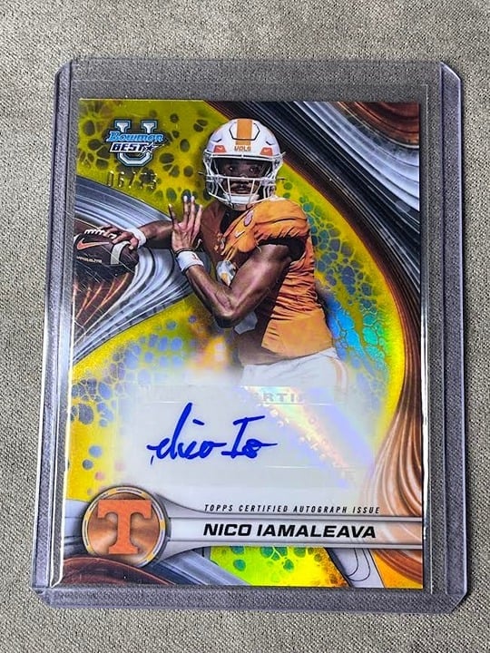 2024 Bowman University Best Nico Iamaleava Yellow Refractor Auto /75