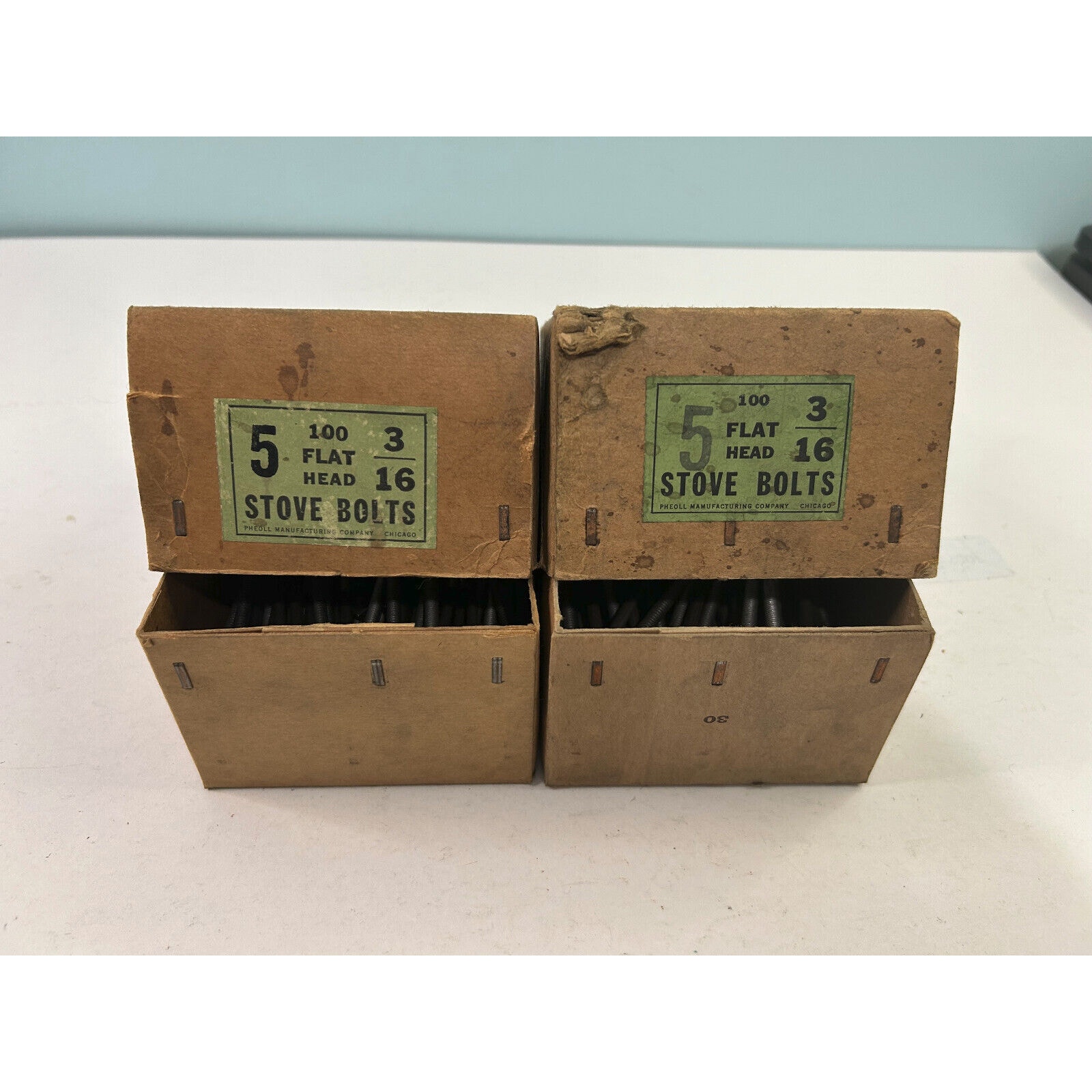 Vintage Chicago Pheoll Mfg. Co 5” Flat Head Stove Bolts 3/16 2 Boxes