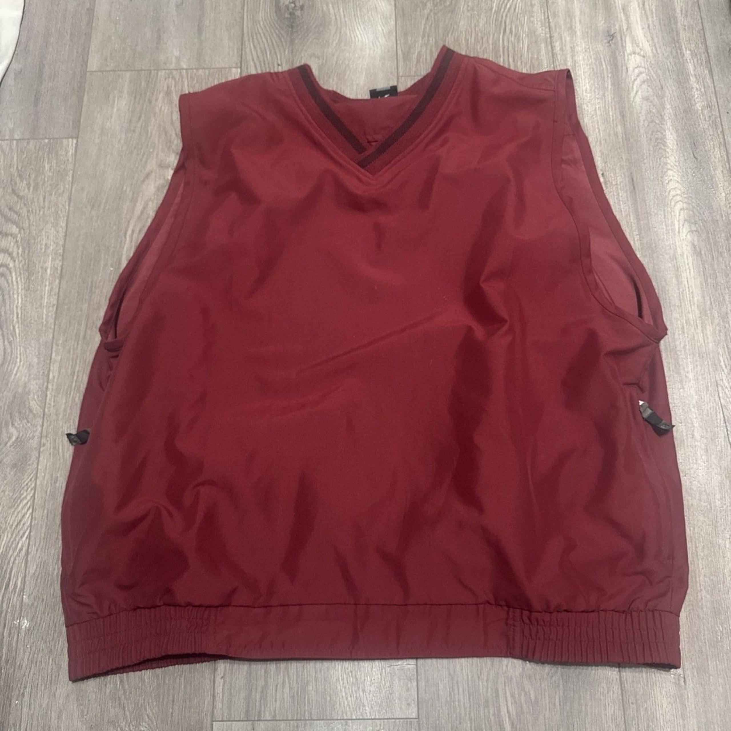NIKE Golf V-Neck Men's LG Pull Over Vest Windbreaker Fit Zip Pockets Red