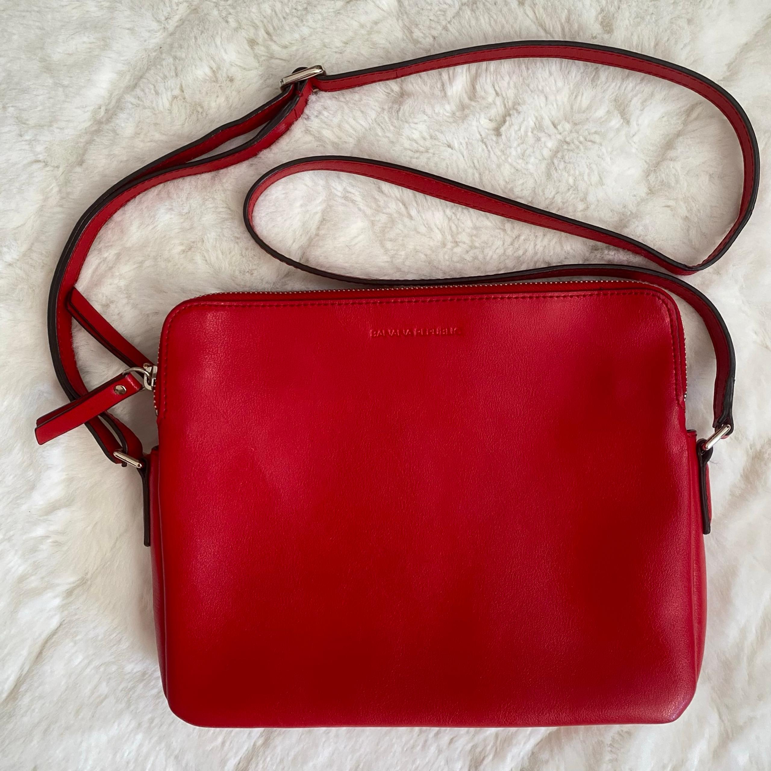 Banana Republic Candace Crossbody Red Leather Purse/Bag with Animal Print