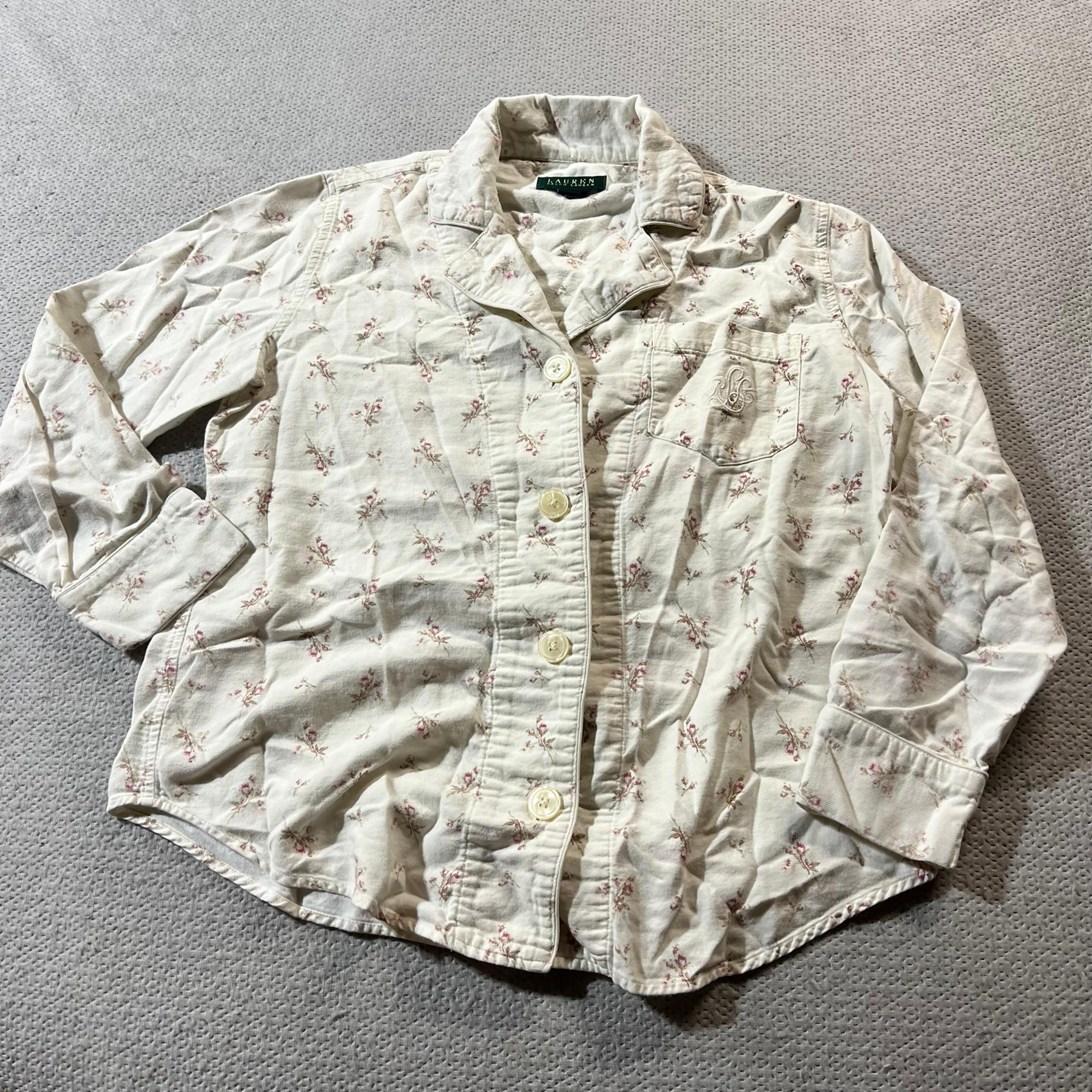 Lauren Ralph Lauren White Pink Floral print 100% cotton Pajama Top Small EUC