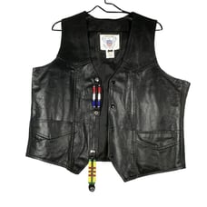 Vanguard L Vintage 90s Black Leather Vest Moto Grunge Streetwear Bikers