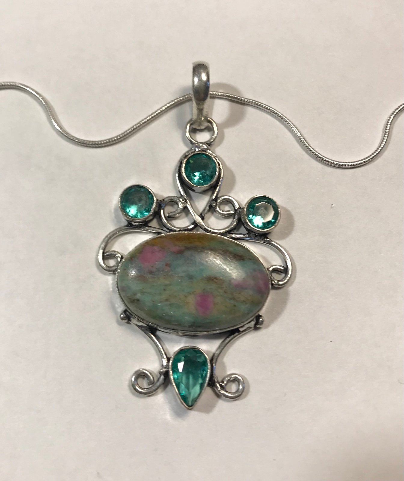 Ruby Fuchsite Tsavorite 925 Sterling Silver Necklace