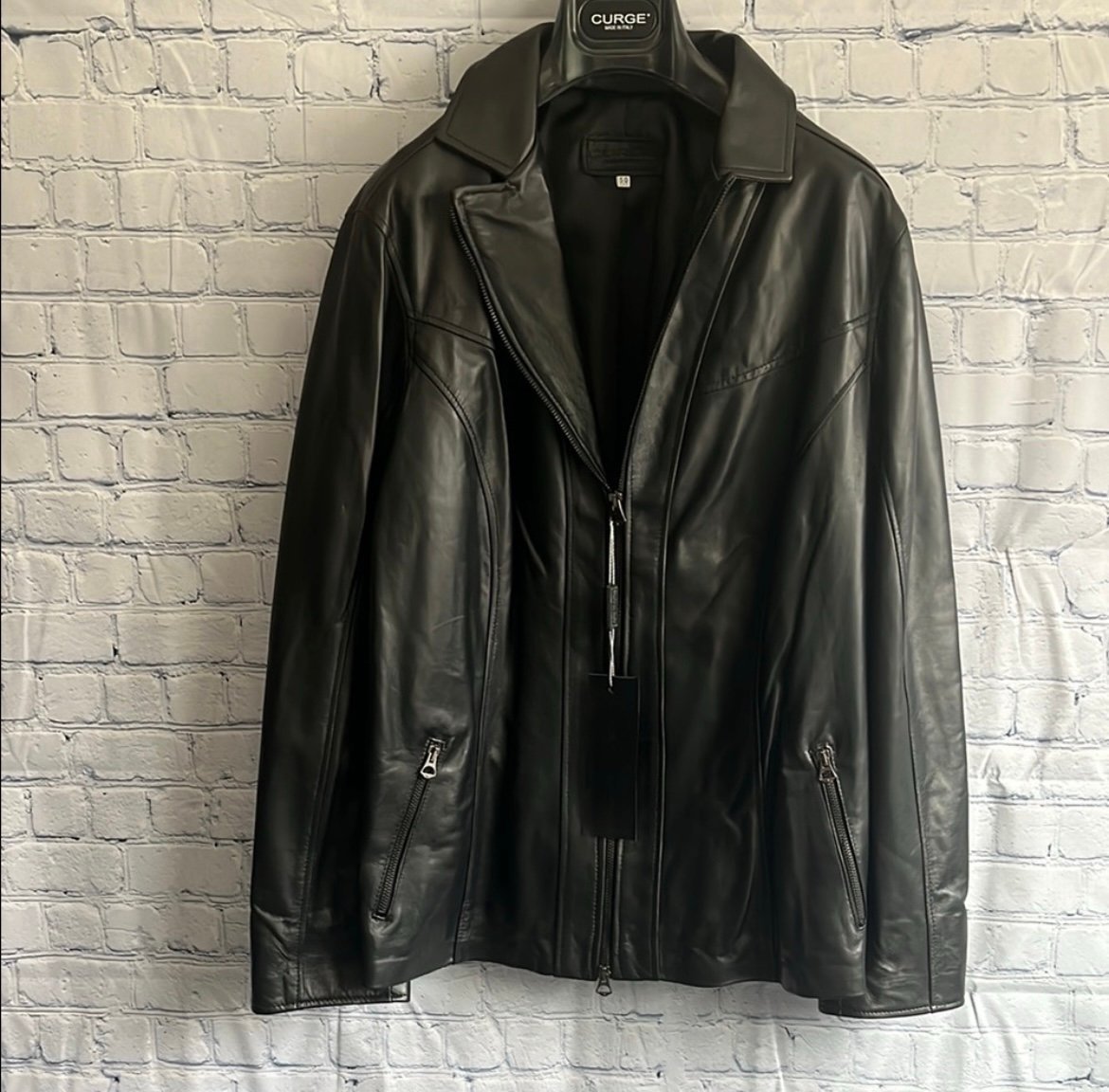 CURGÈ Womans Black Leather Zip Up Jacket Made in Italy size XL orEU 50 NWT W2