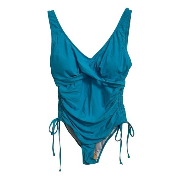 Beach Sissi Swim Twist Front Drawstring Side One Piece Swimsuit Teal XL NWT