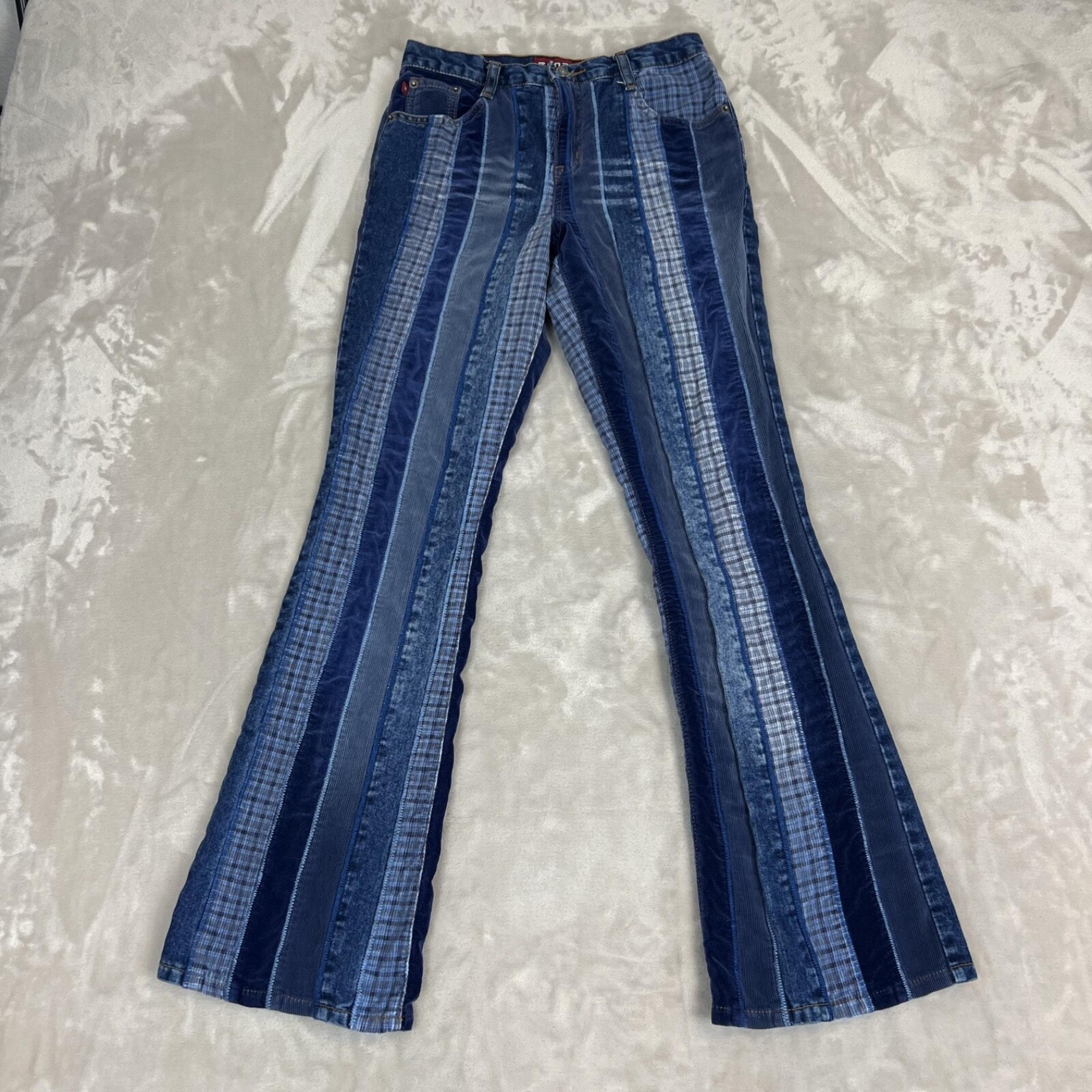VTG Zana Di Jeans Girls 16 (25x29) Blue Patchwork Flared Festival Indie Y2K Boho