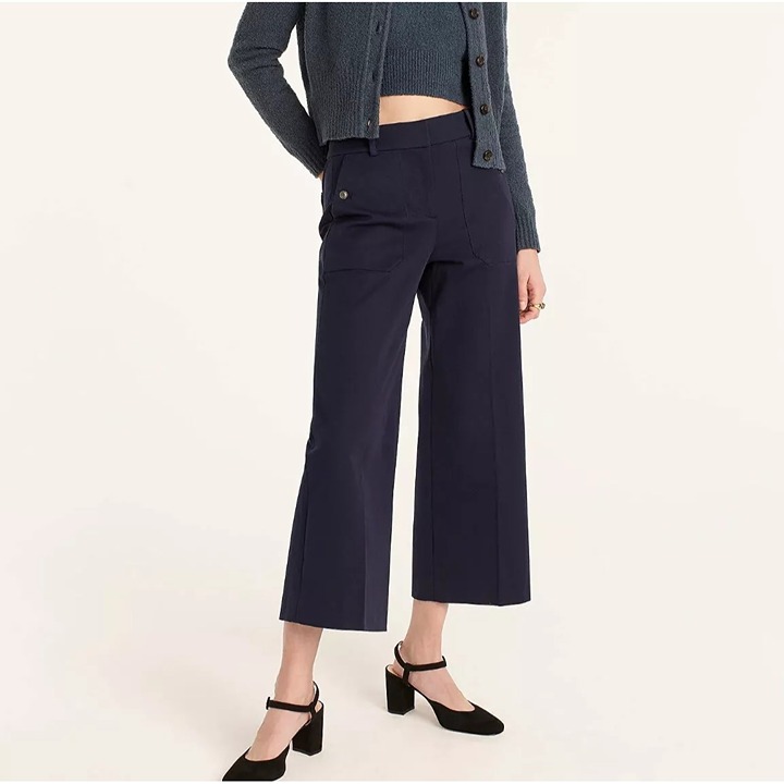 J. Crew Sydney Wide-Leg Pant in Bi-Stretch in Navy P00 New Womens Cropped Ankle
