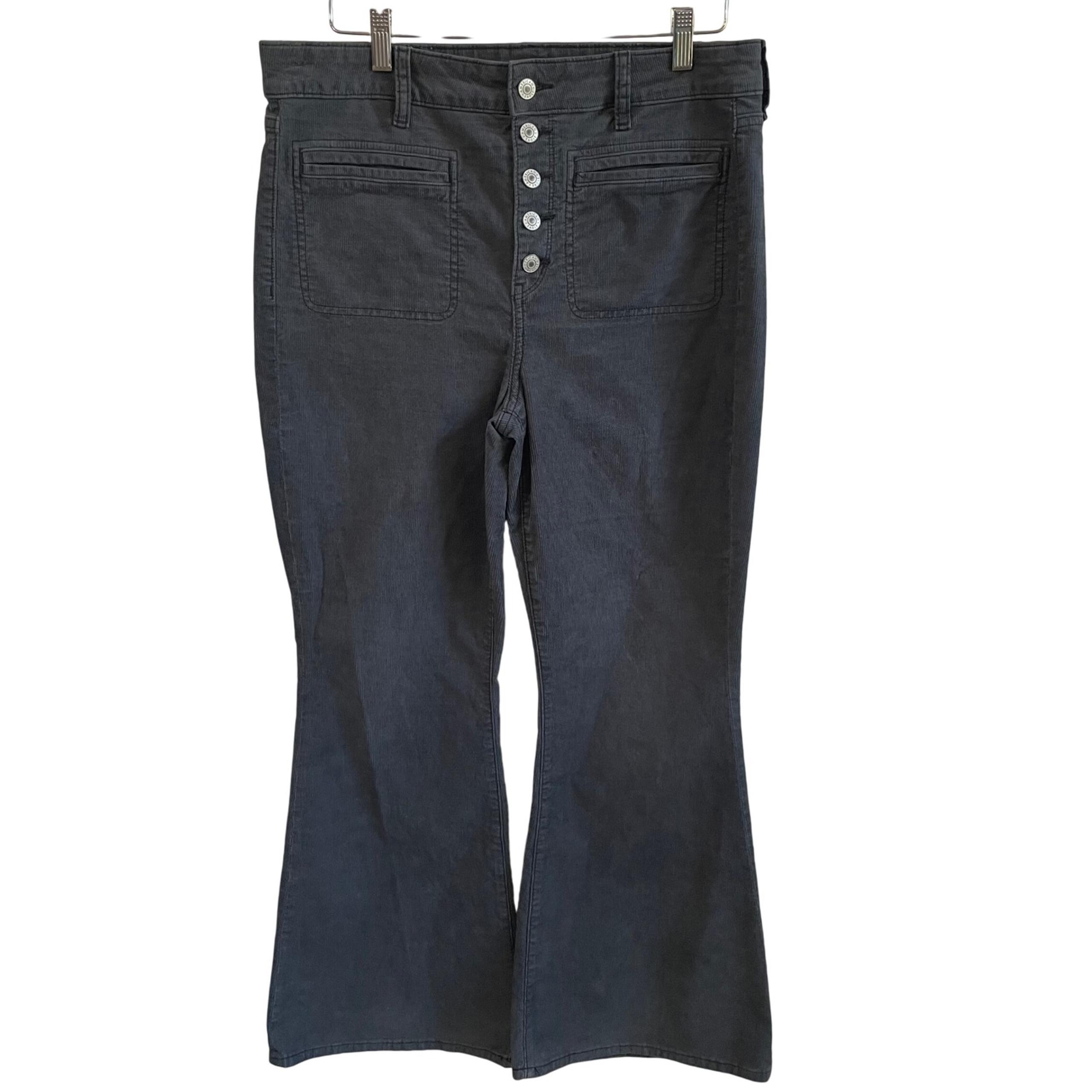 American Eagle Corduroy Flare Button Fly Pants Super High Rise Gray 12 Short