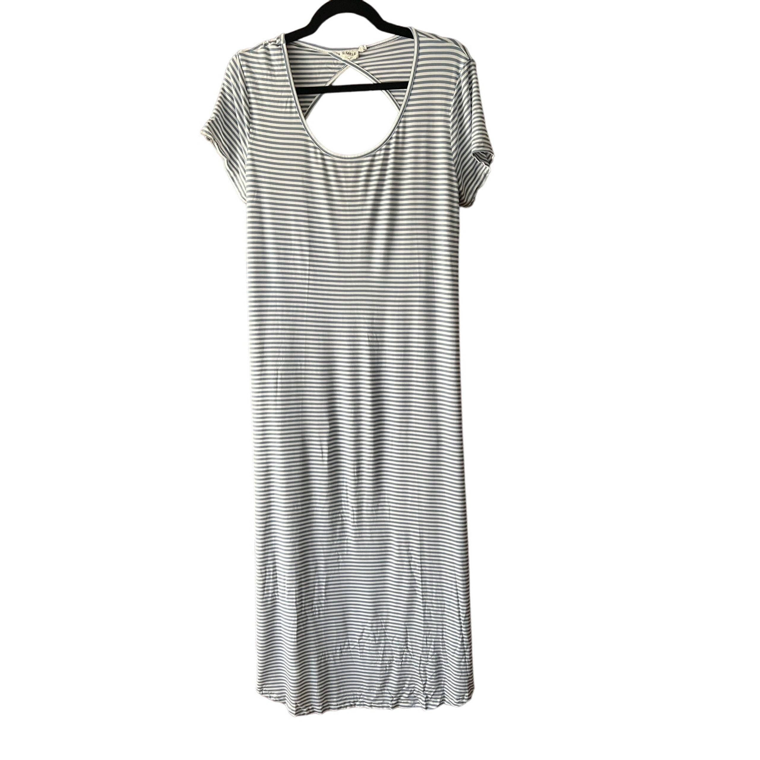 Simple by Suzanne Betro Women's Striped T-Shirt Maxi Dress Blue/White Size XL