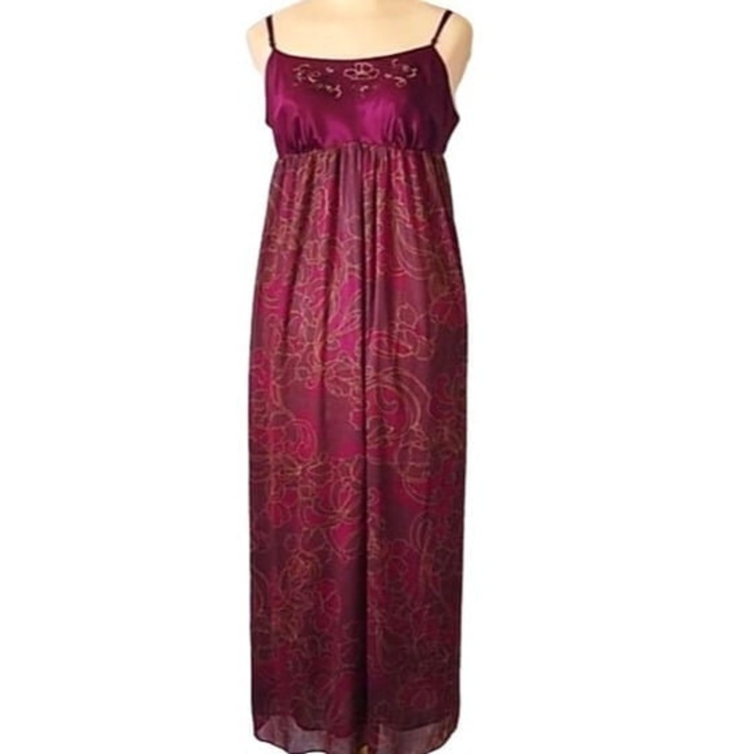 Cabernet Sleepwear Satin Chiffon Embroidered Gown Sleep Dress M