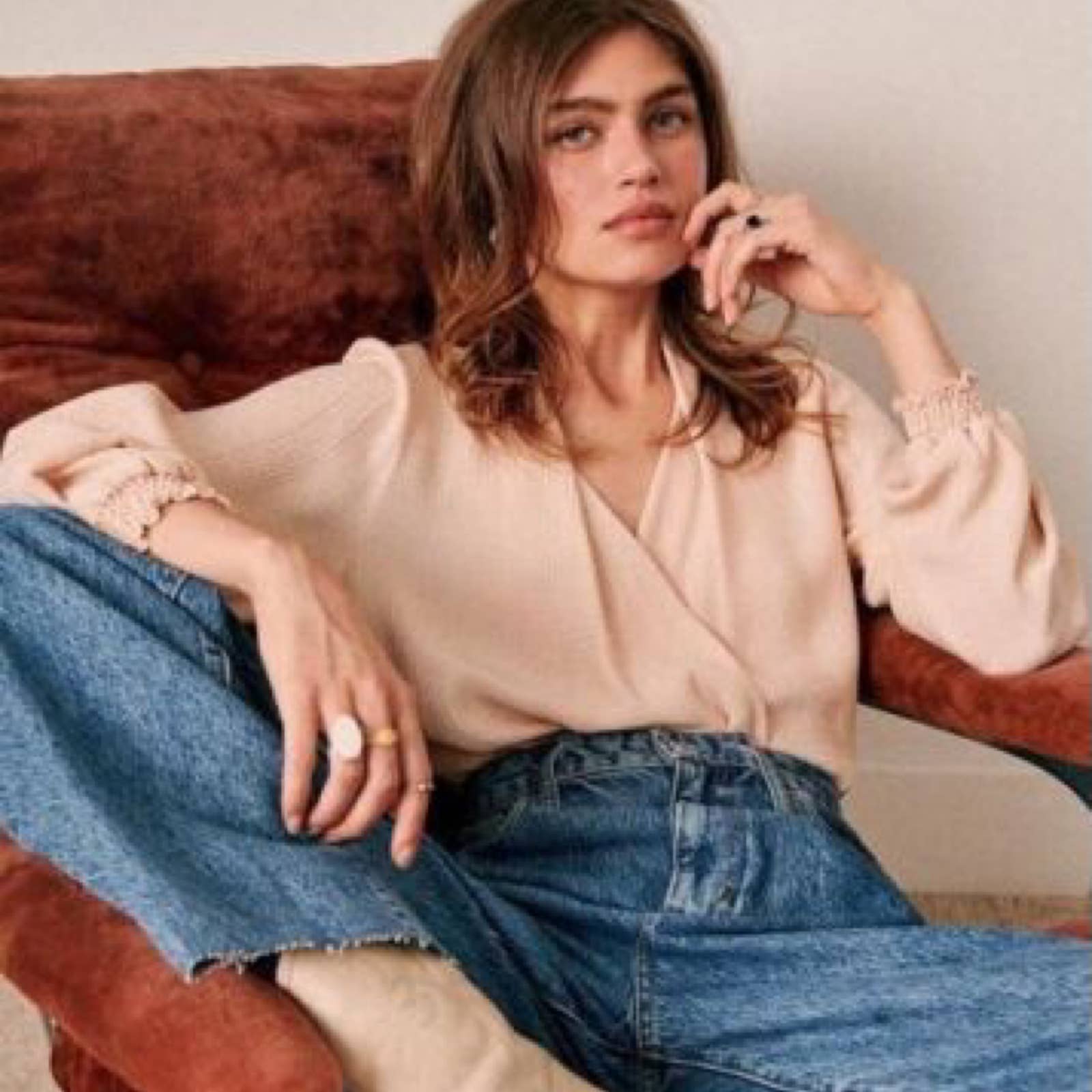 SEZANE Abelia Blouse Wrap Front Pink Top