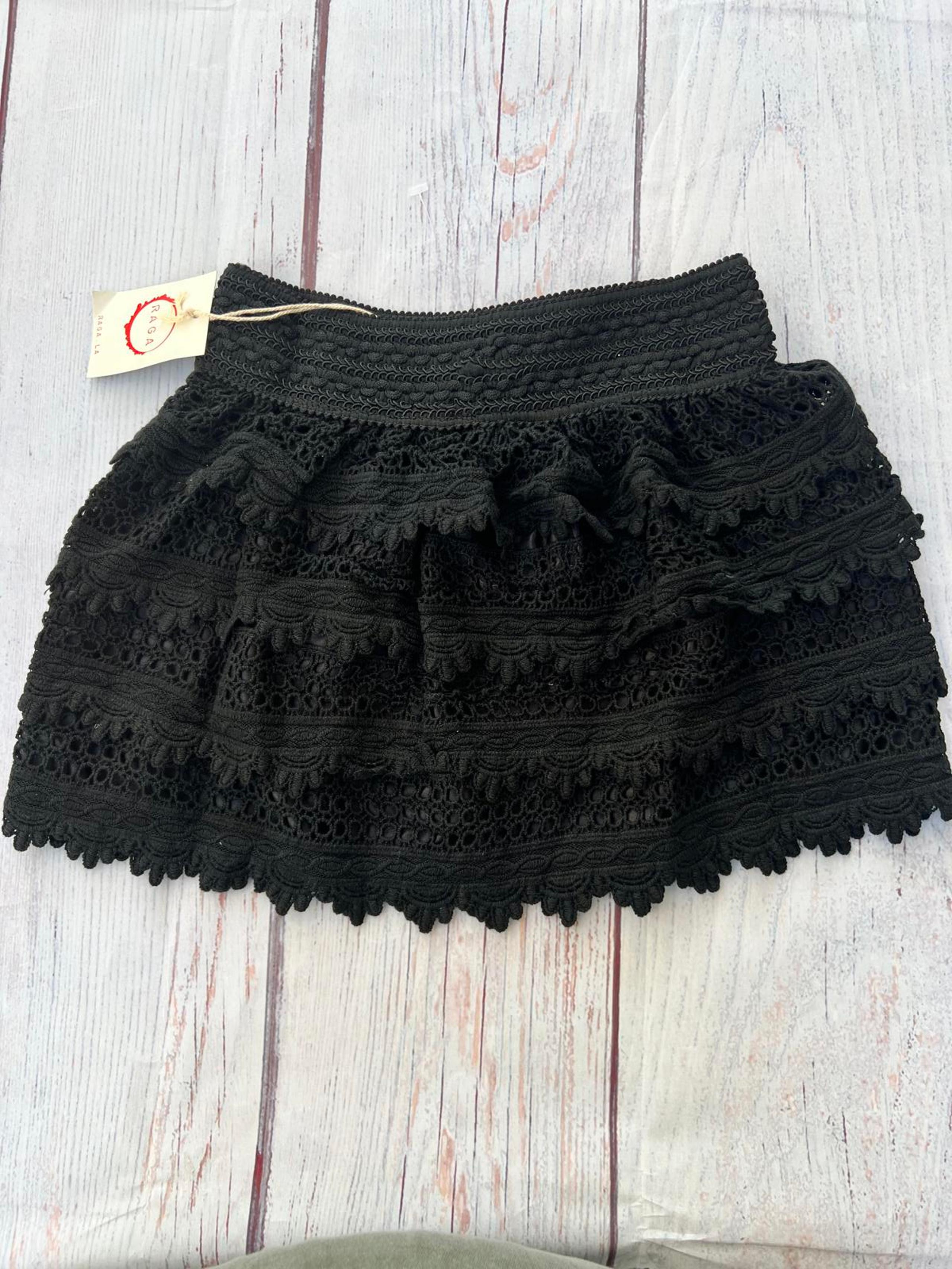 Anthropologie RAGA Black Lace Layered Mini Skirt - Size S