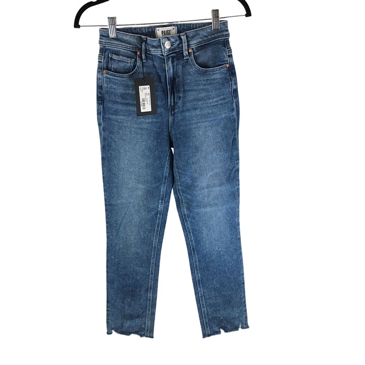 Paige Sarah Slim Crop High Rise Jeans Skysong Wash Destroyed Hem Denim 24