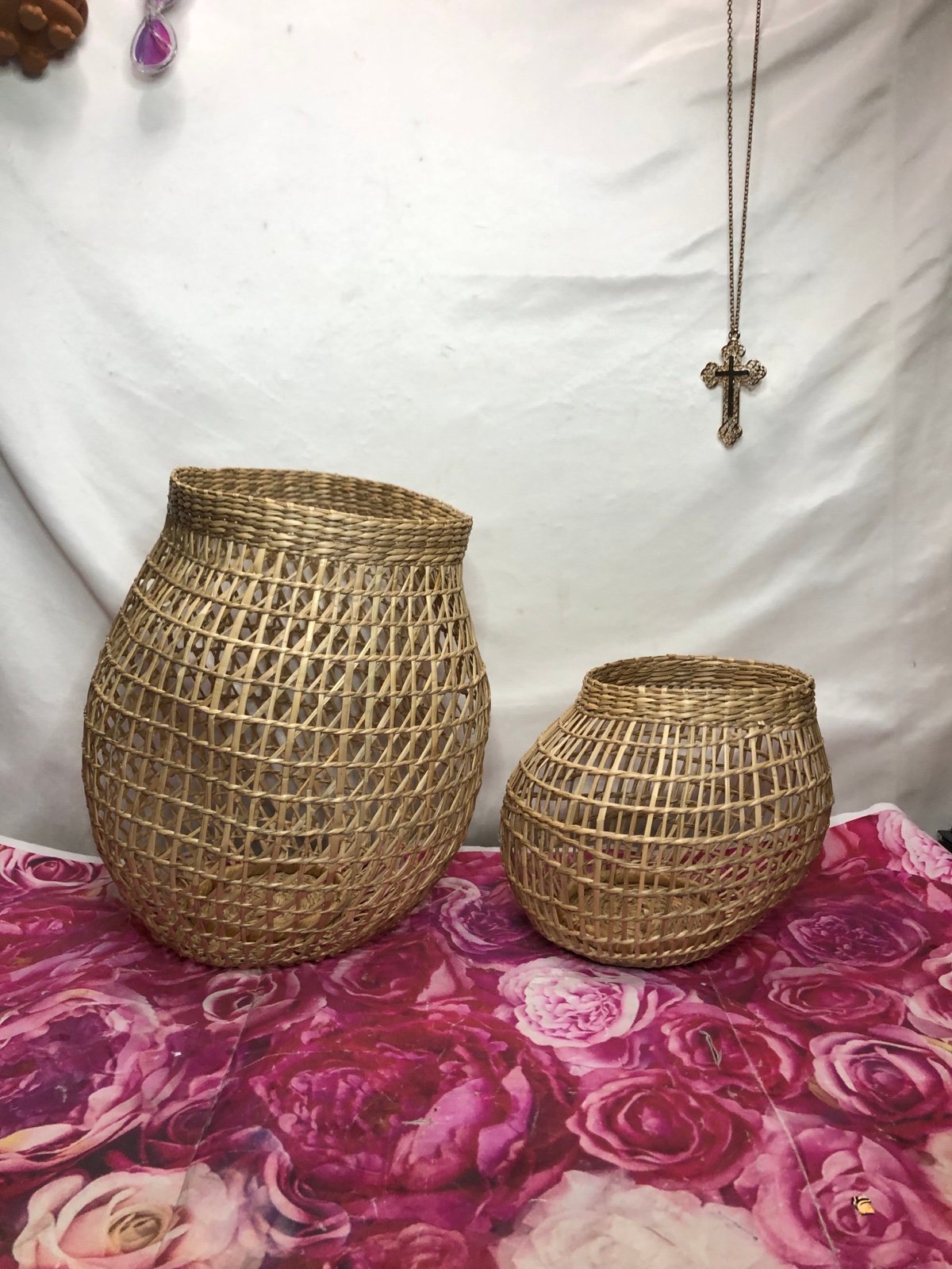Set of two woven lantern baskets