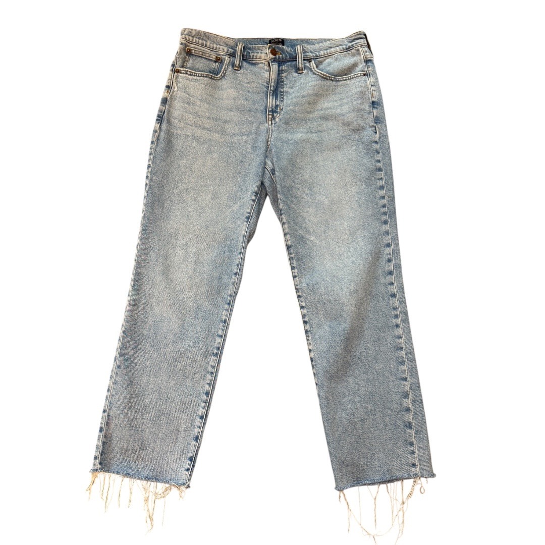J. Crew Essential Straight Leg Jeans Frayed Hem Light Wash Denim Size 12 (31)