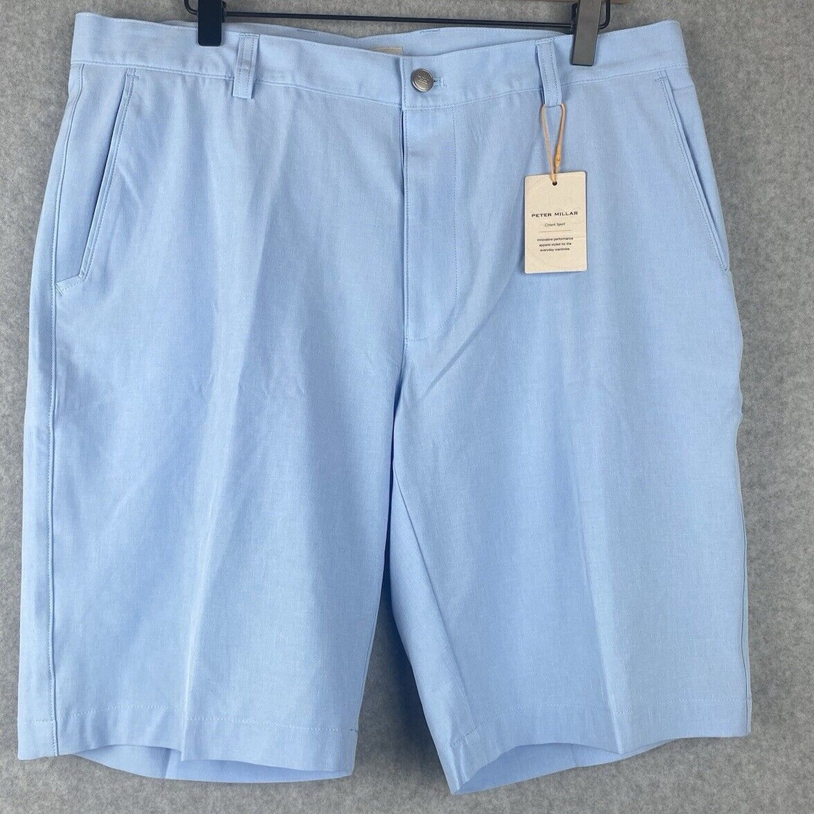New Peter Millar Crown Sport Shorts Size 35 Light Blue Performance Golf Shorts