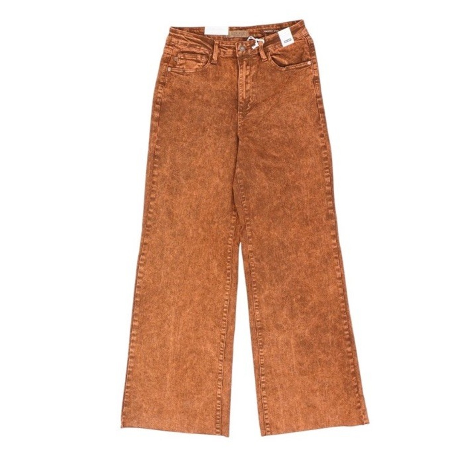NWT Judy Blue High Waist Garment Dyed Pumpkin Spice Raw Hem Wide Leg Denim 11