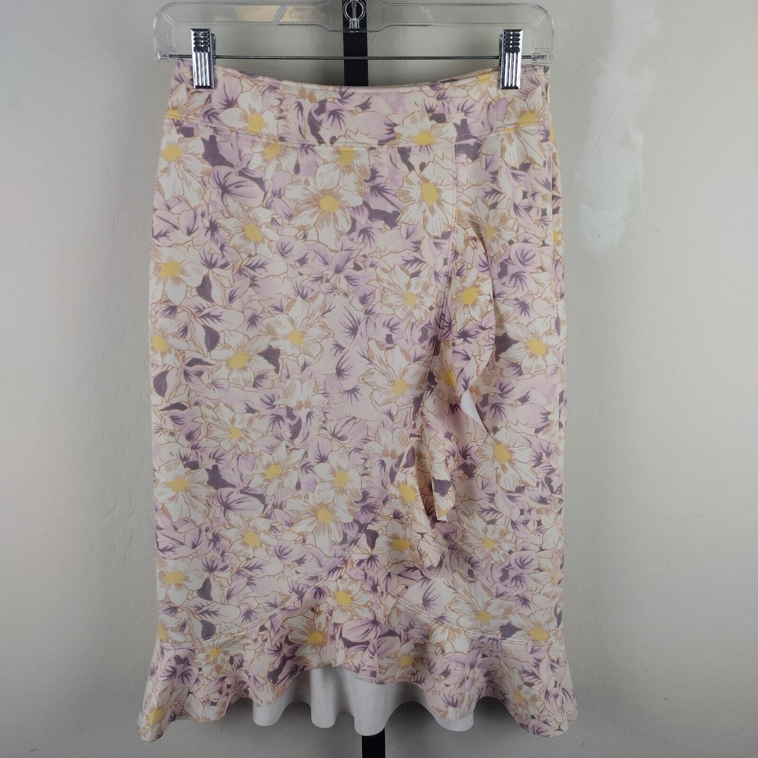 By Anthropologie size 2 Skye Faux Suede Ruffle Front Skirt purple yellow floral