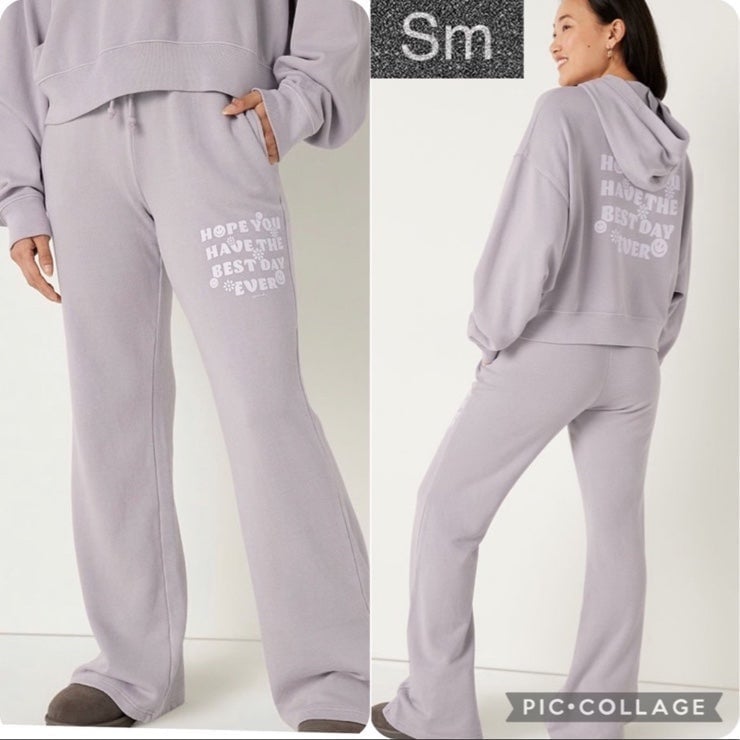 Vs pink high waist flare sweatpants fleece cropped hoodie purple mist cheeky SM