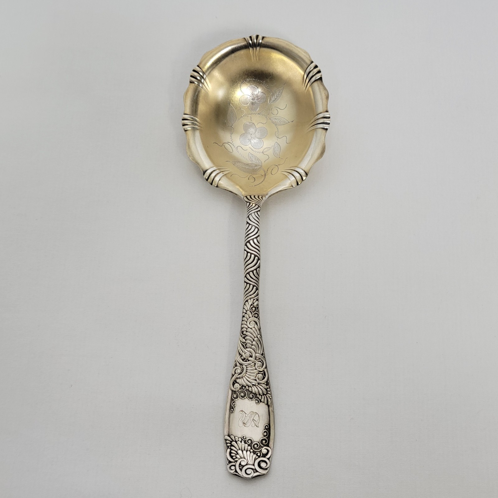Towle Eudora 1888 Silverplate Gilded Engraved Bowl S Monogram Serving Spoon