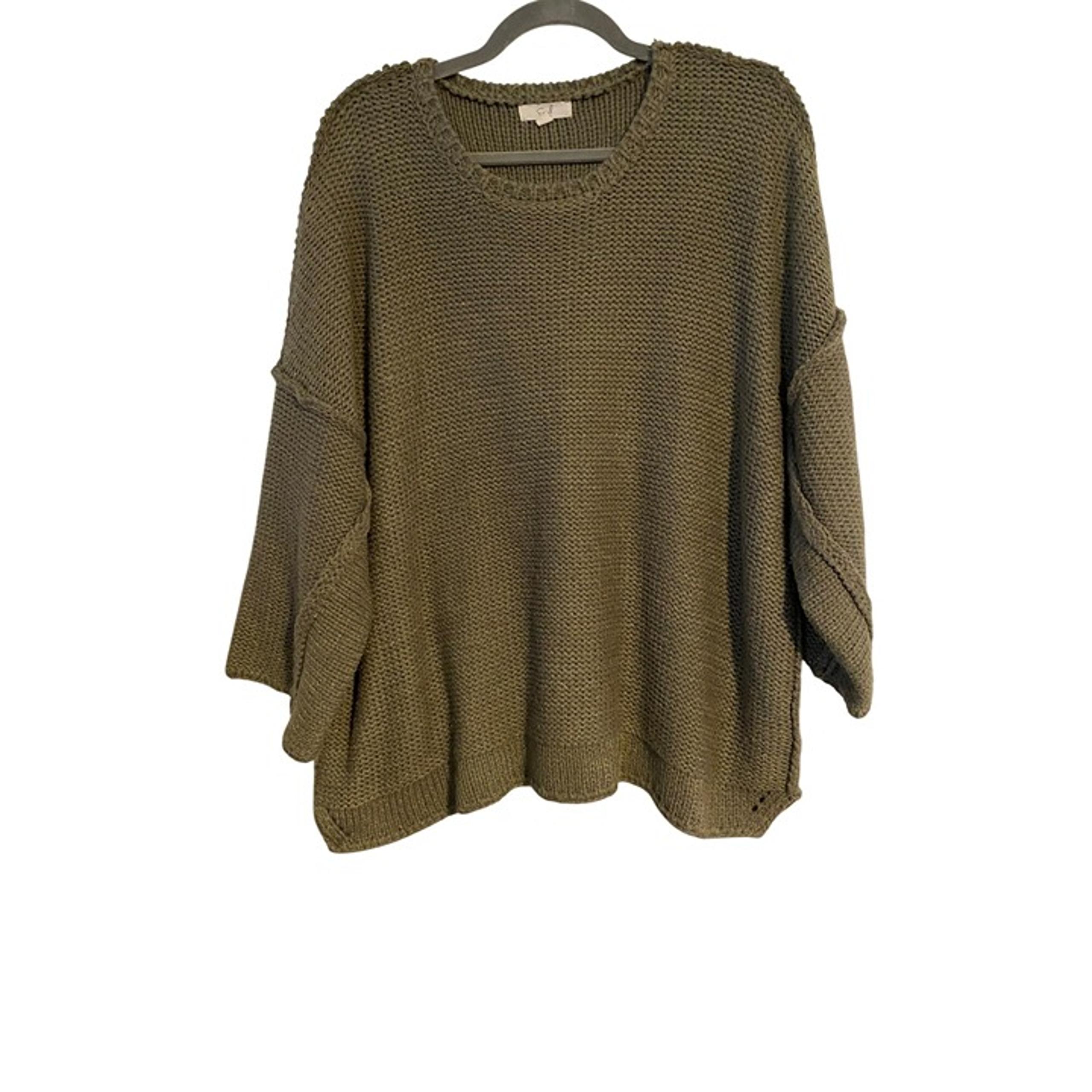 Easel Los Angeles S/M Olive Knit Sweater Loose Fit Distressed Comfy Y2K Heavy