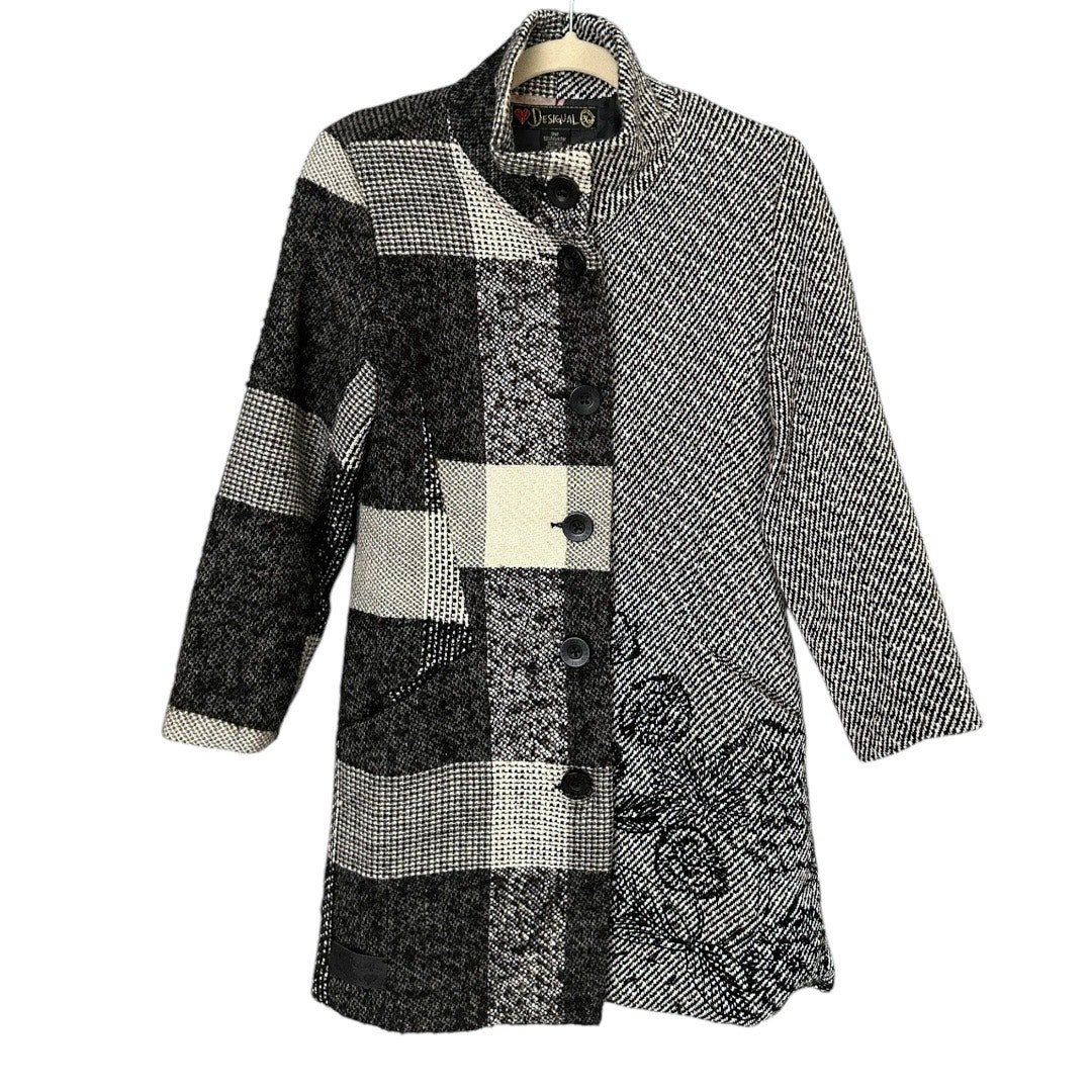 Desigual Women's Woven Unale Coat Size 36 (8) Tweed Colorblock Floral Wool Blend