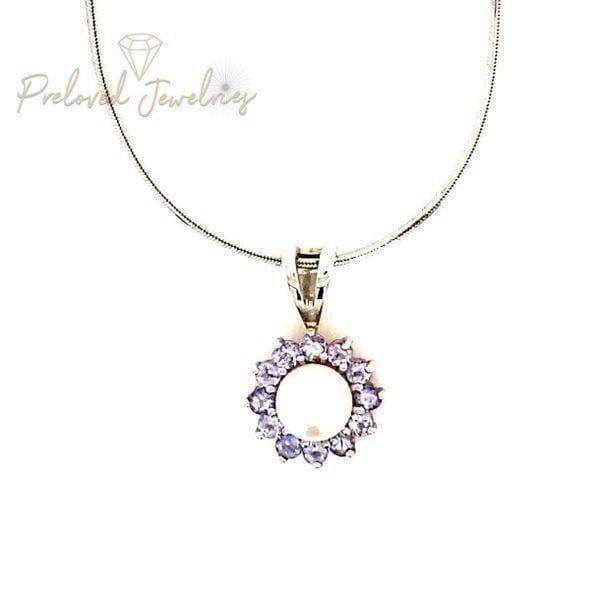 Stunning 14k Flower Shaped Tanzanite & Pearl Pendant Necklace