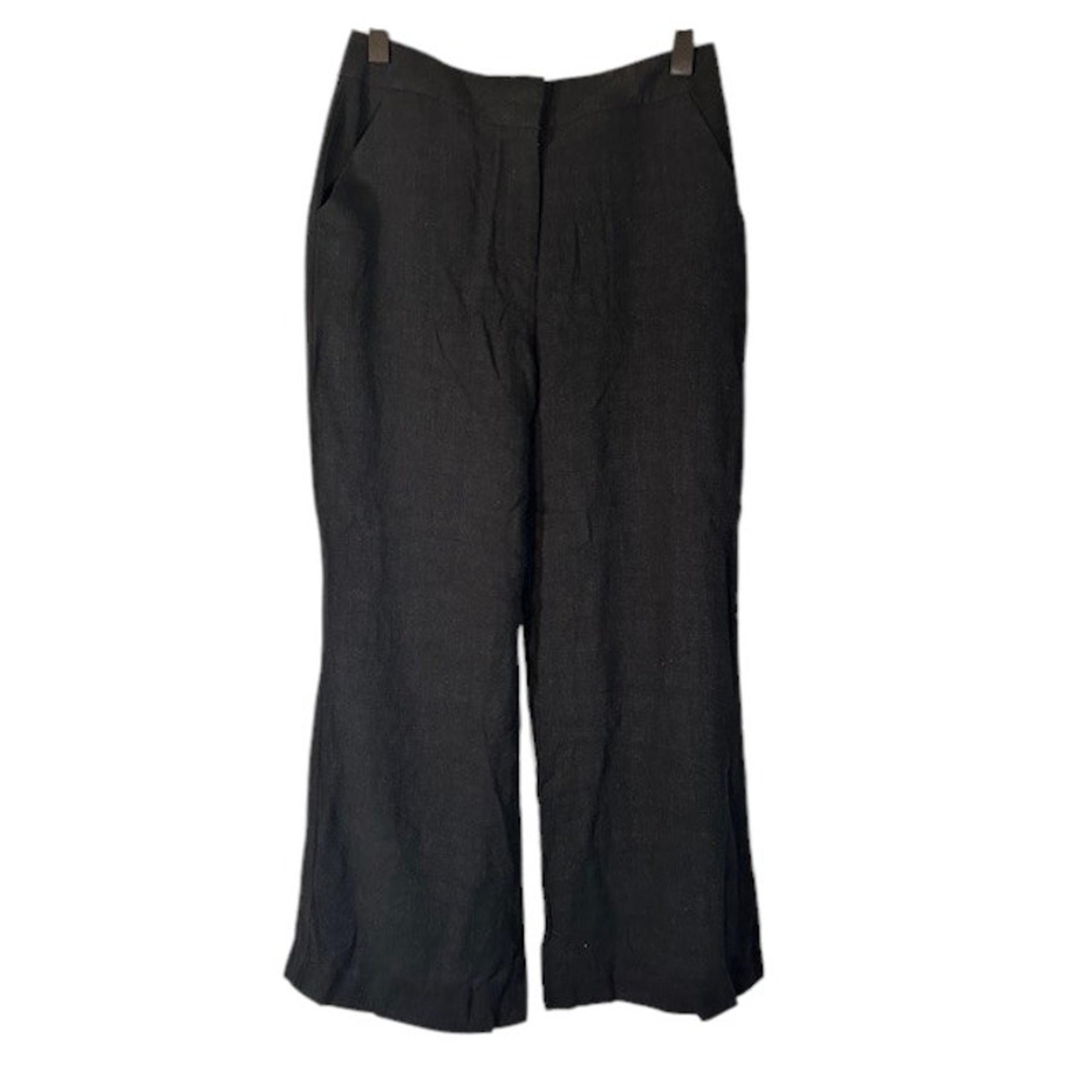 ASOS Black Linen Blend Wie Leg Dress Pants Trouser Slacks Women Sz 6