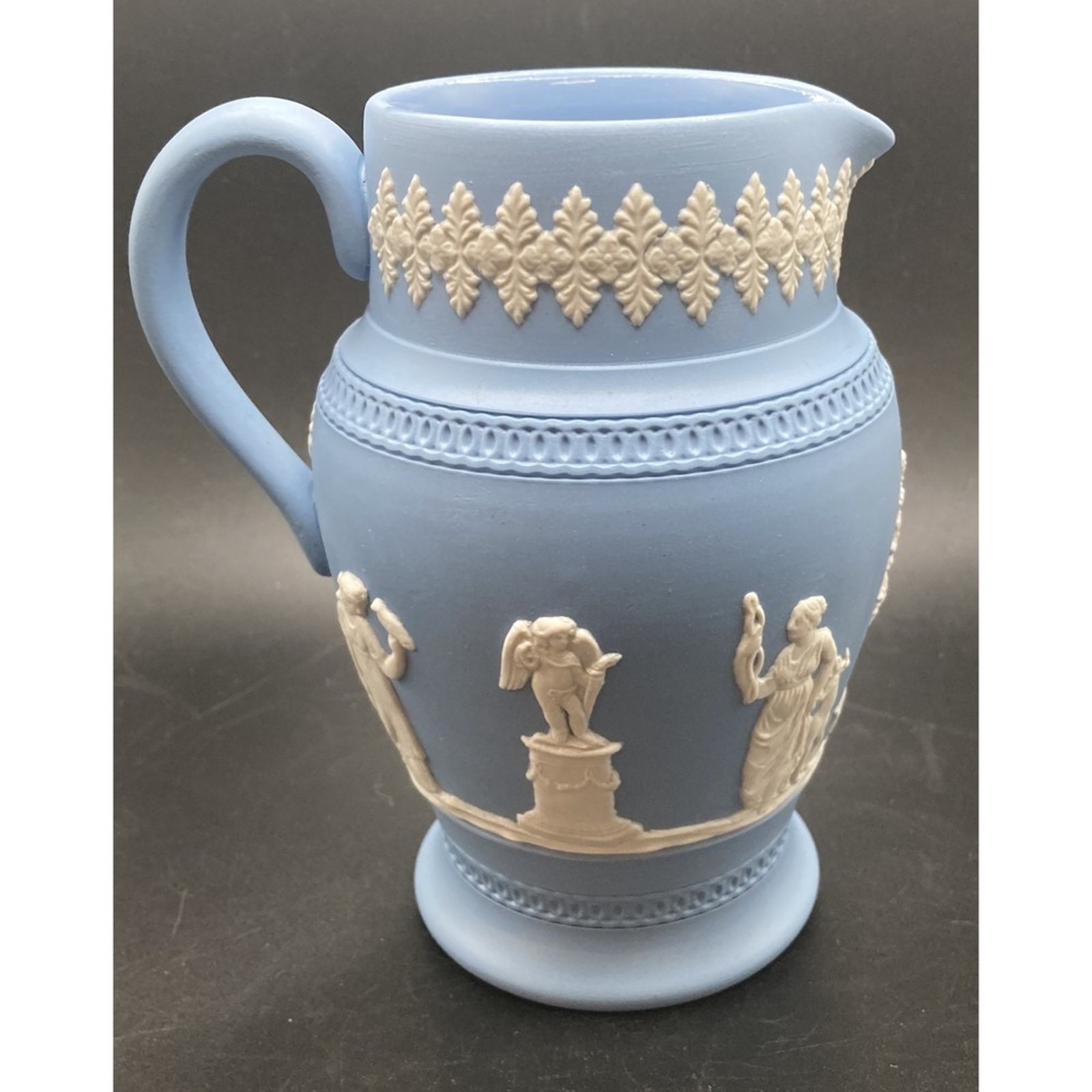 Dudson Hanley Jasper Ware Blue and White Grecian Embossed Pitcher - England Made
