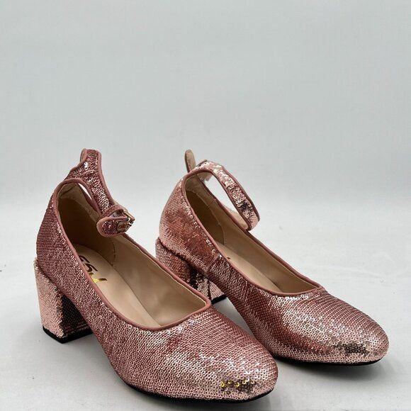 FSJ Women Chunky Block Low Heel Pumps Round Toe Ankle Strap Comfortable Wedding