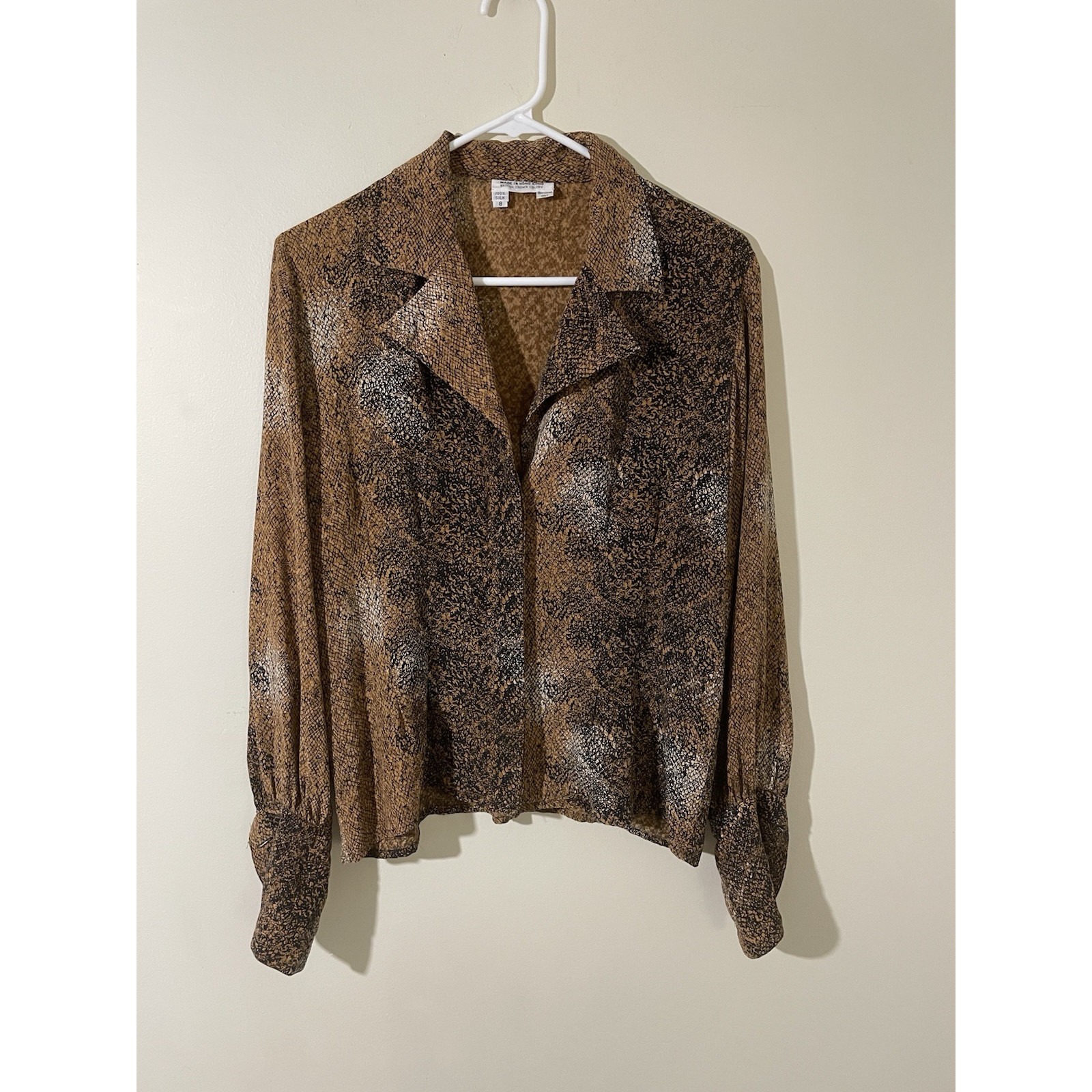 Vintage Silk 70's Disco Shirt Button Up Women's Size 8 Snakeskin Artsy Hong Kong