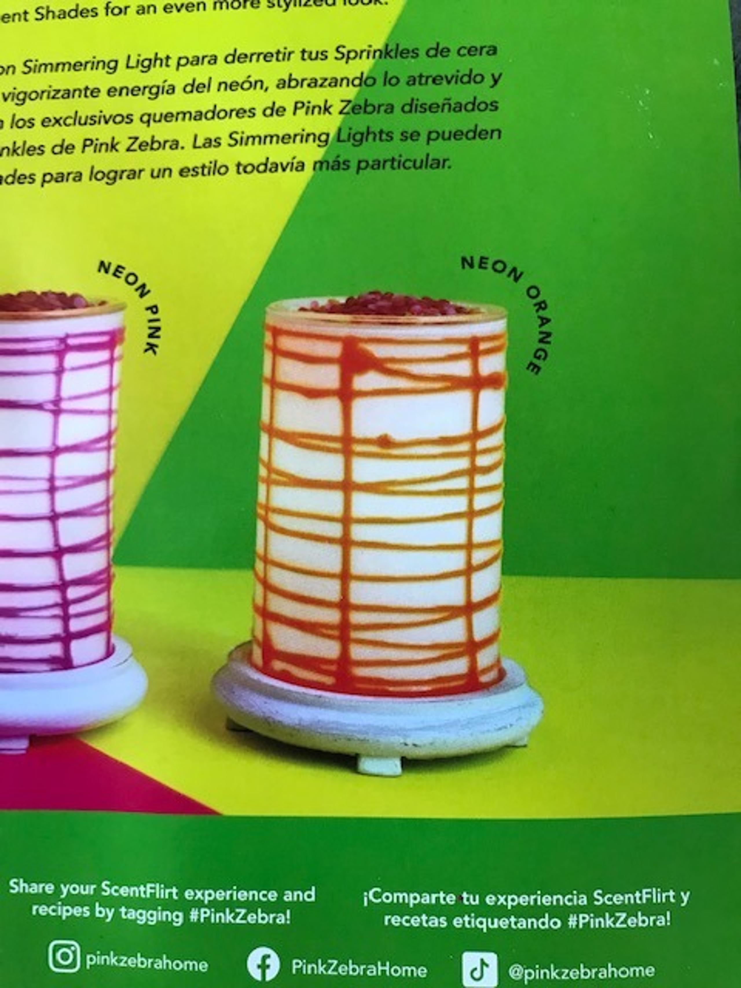 Pink Zebra- Neon Orange Simmering Light With Antique White Wood Base and Light