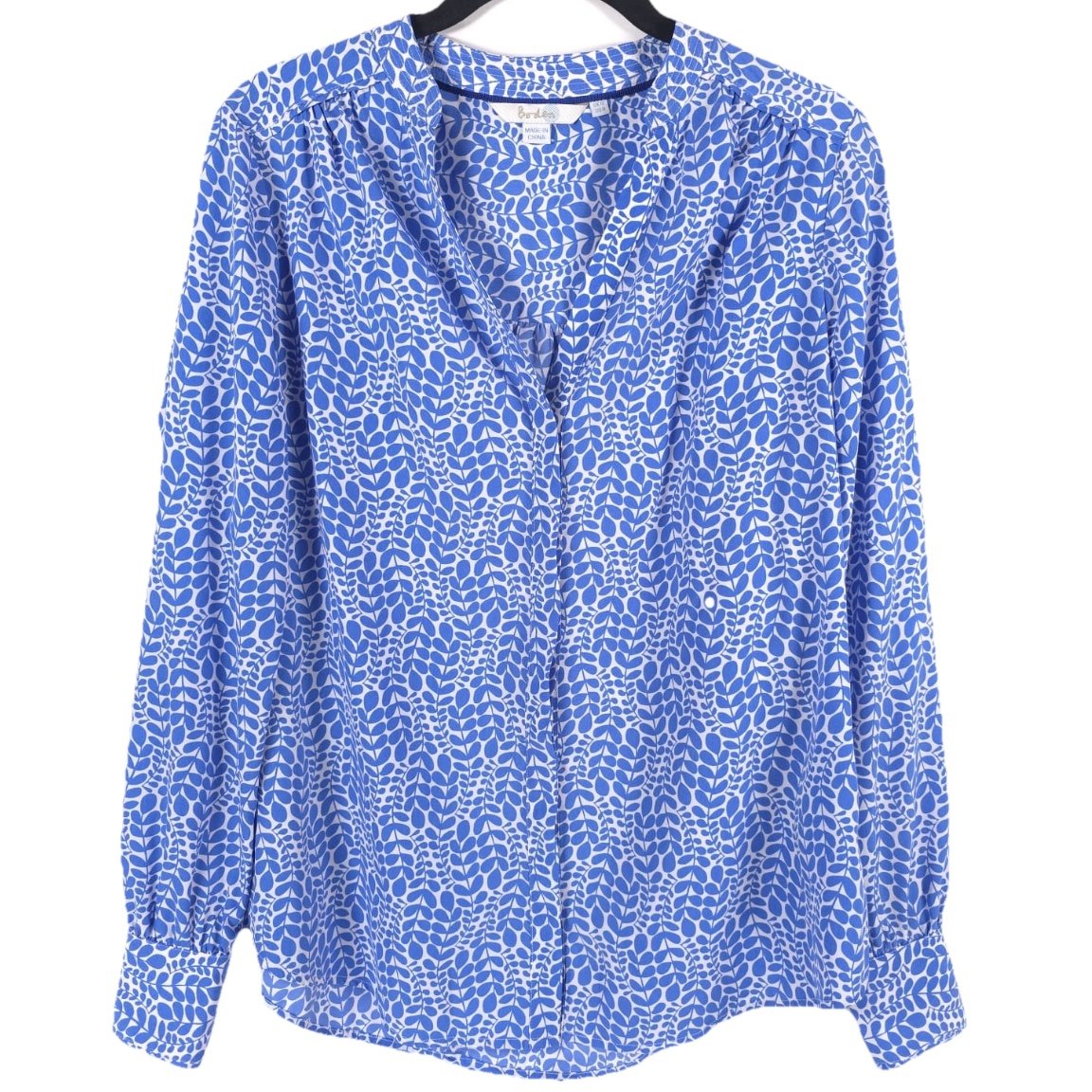 Boden Floral Long Sleeve V Neck Hidden Button Up Shirt WA771 Size 8