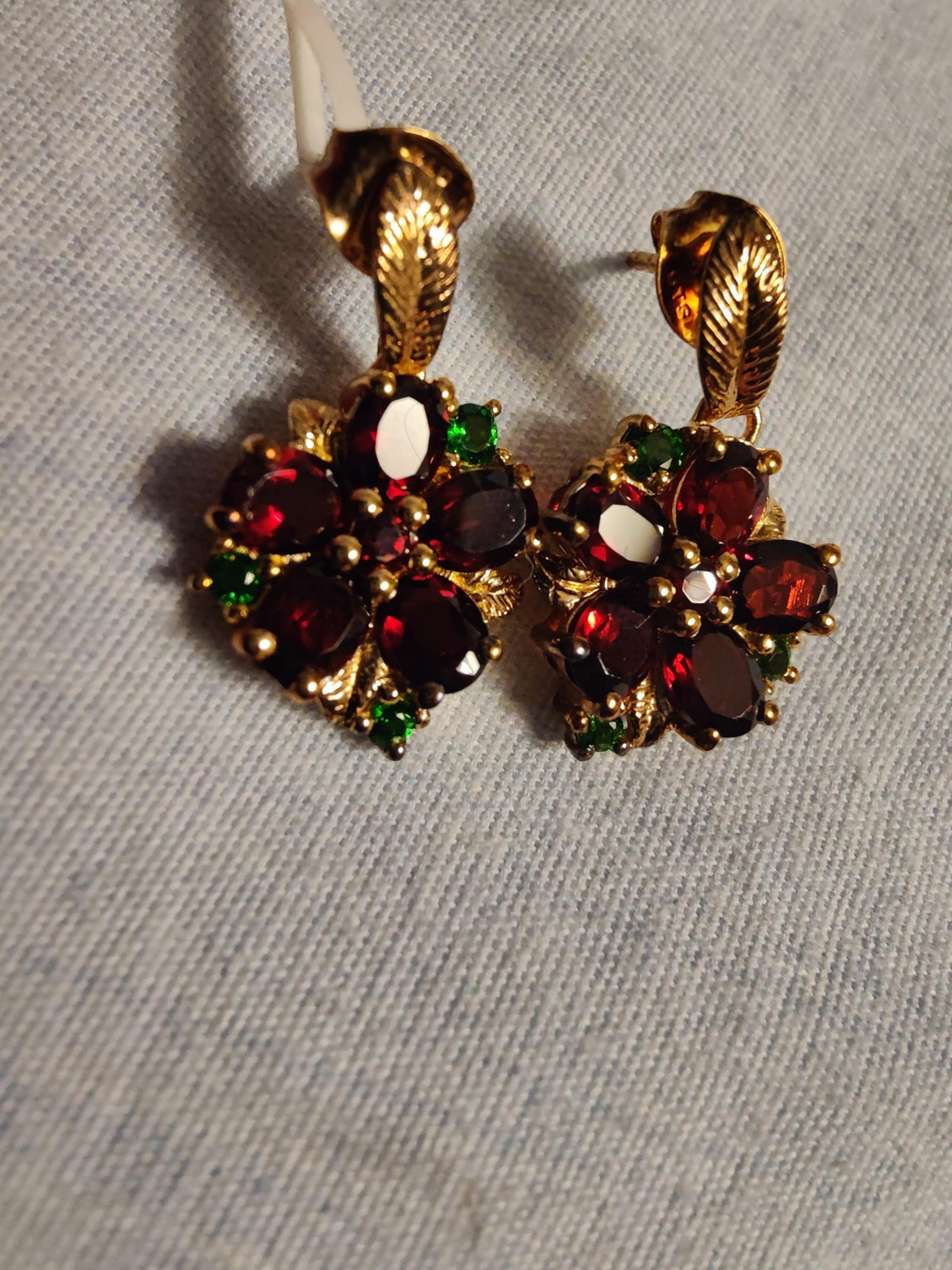 New in bag, gold over sterling silver gemstone flower post earrings