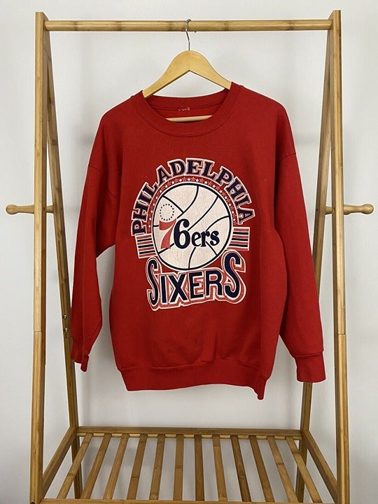 (S-5XL) 80s Philadephia 76ers Nba Big Graphic Sweatshirt