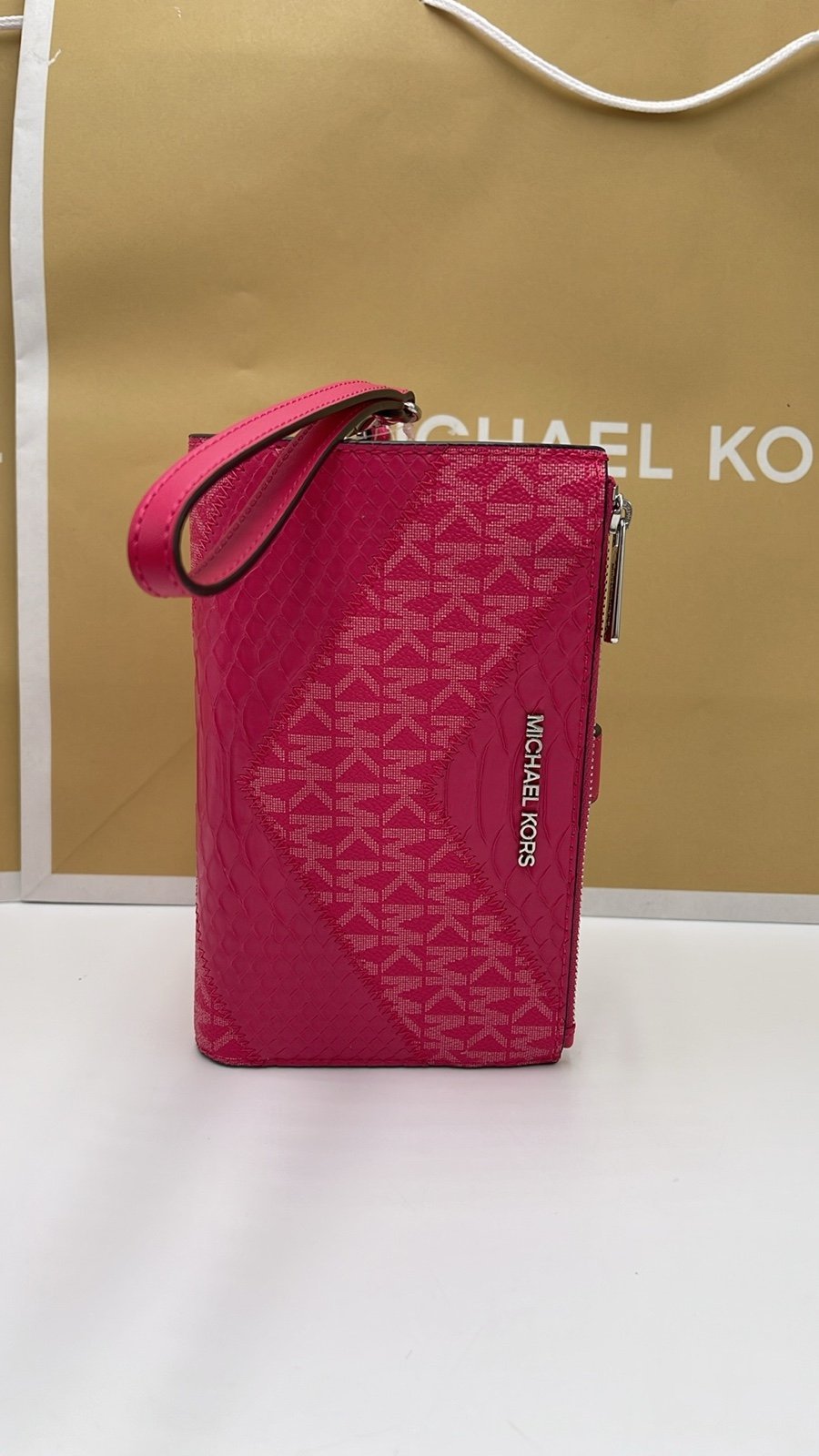 MICHAEL KORS JST LG DOUBLE ZIP WRISTLET WALLET PHONE HOLDER ELECTRIC PINK MULTI