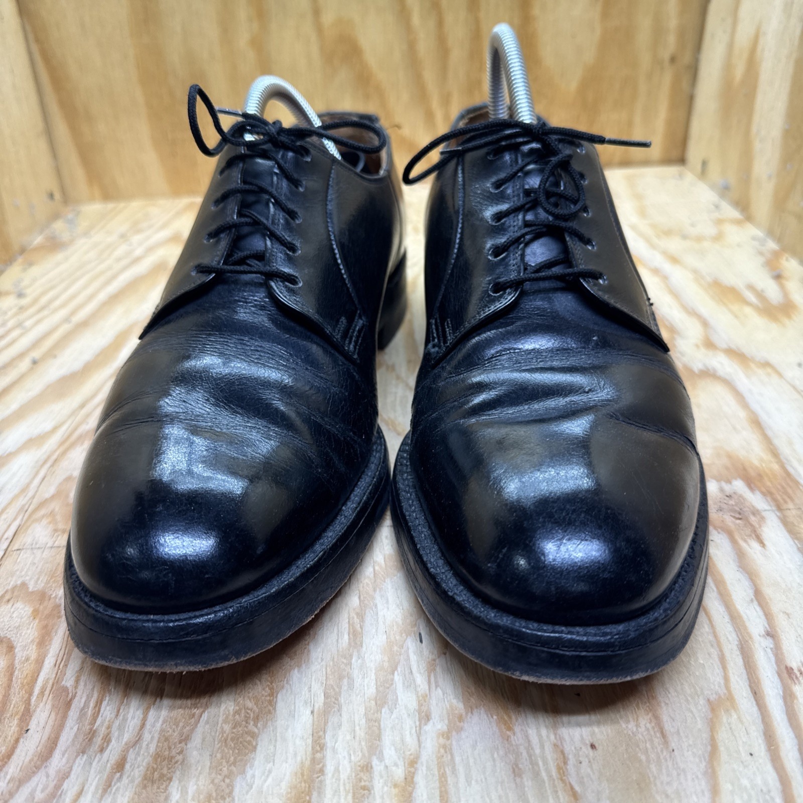 Vtg 1950s Boyds Threadneedle Street Black Derby Shoes Mens 9.5C Tie Dress Office