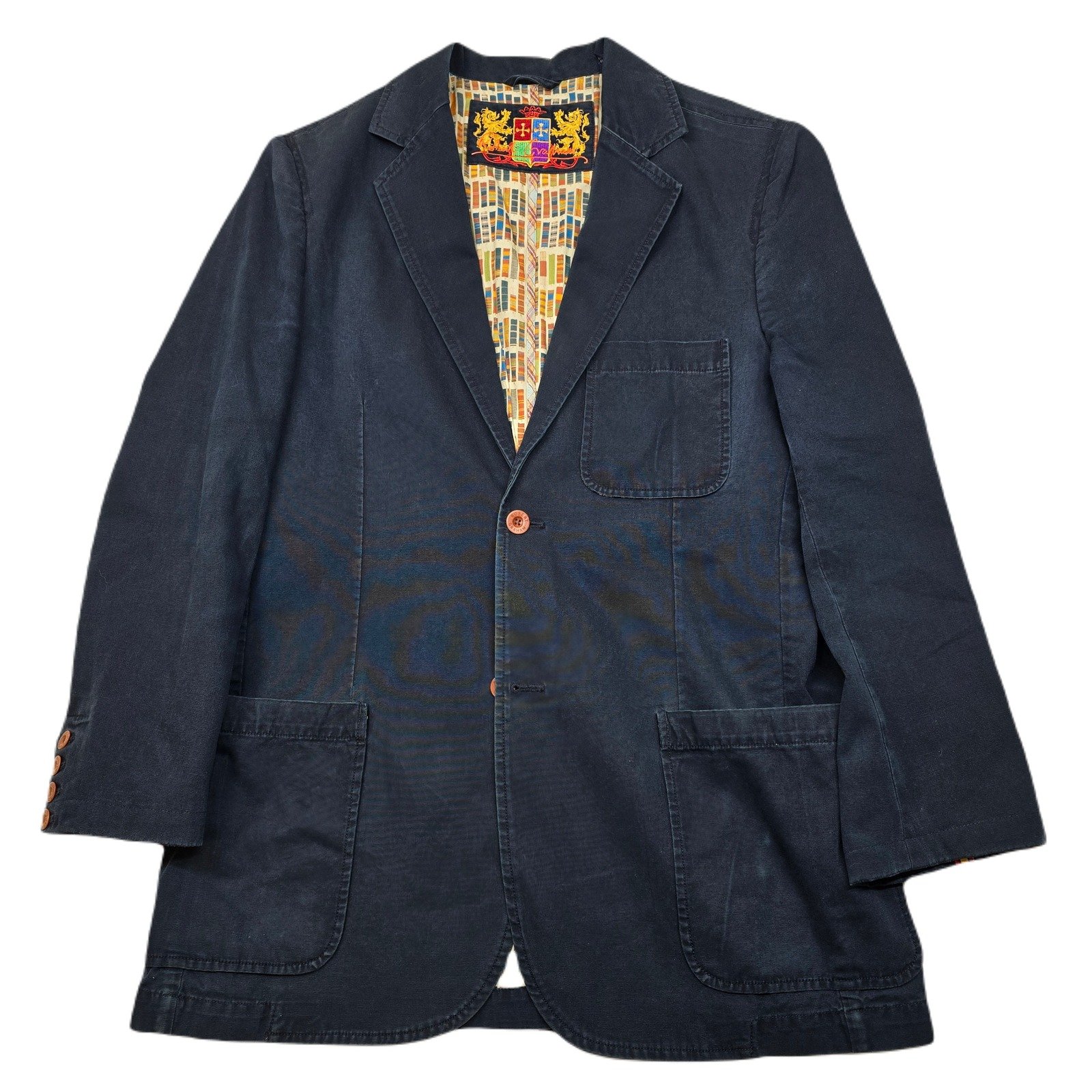 Robert Graham Cotton Sport Coat Mens Medium Navy Blue Novelty Lining Summer