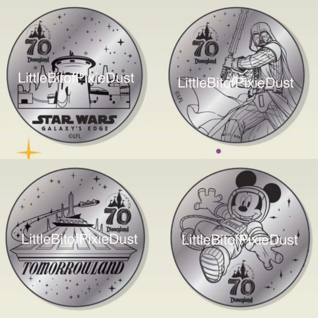 Disneyland 70th Anniversary collection medallions - Star Wars & Space Mountain