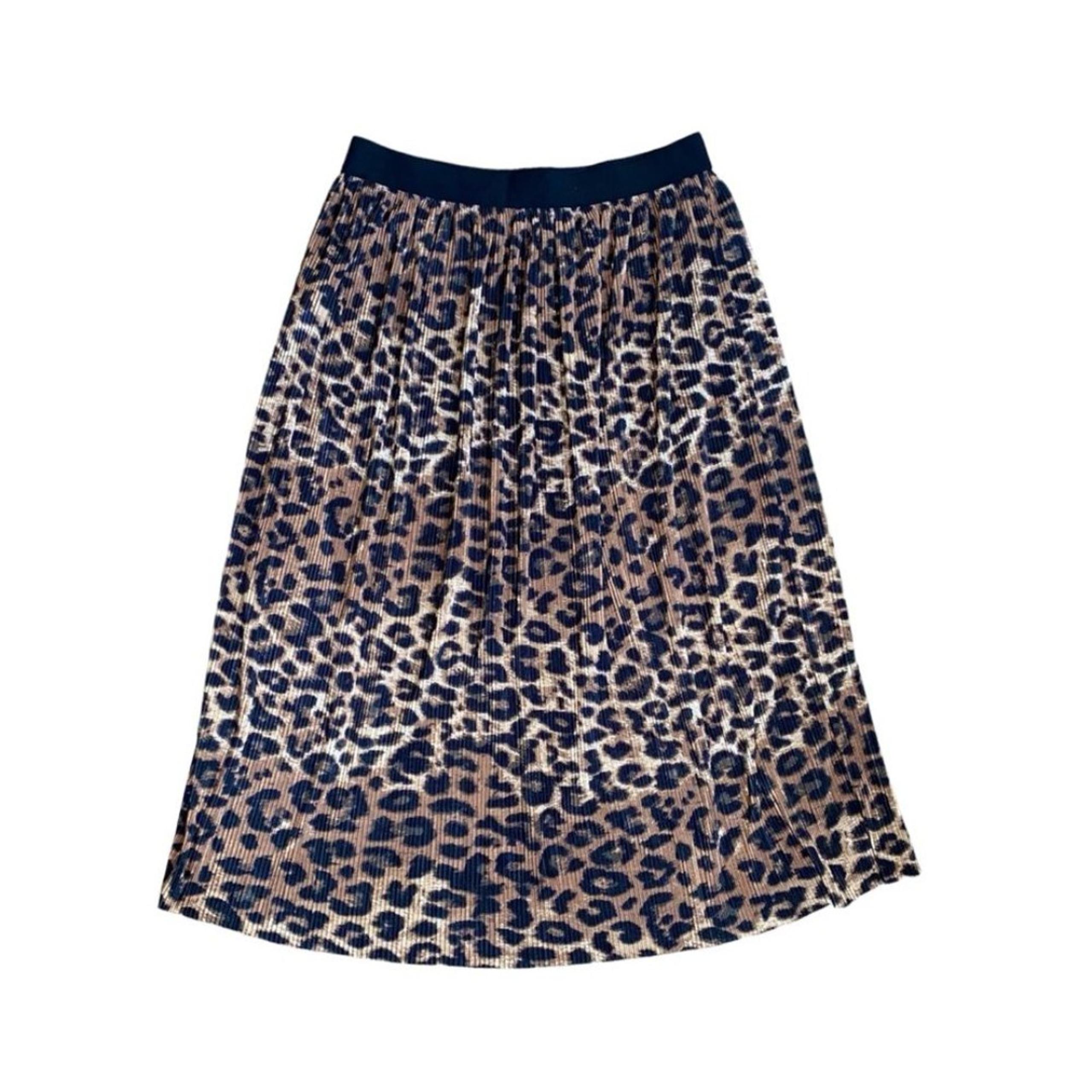 Anthropologie RD + Koko Pleated Leopard Print Midi A-Line Skirt
