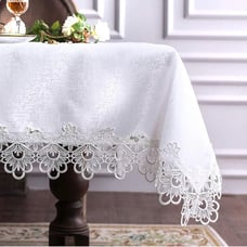 Grey Rectangular Lace Fabric Tablecloth with Macrame Border Embroidered Kitchen