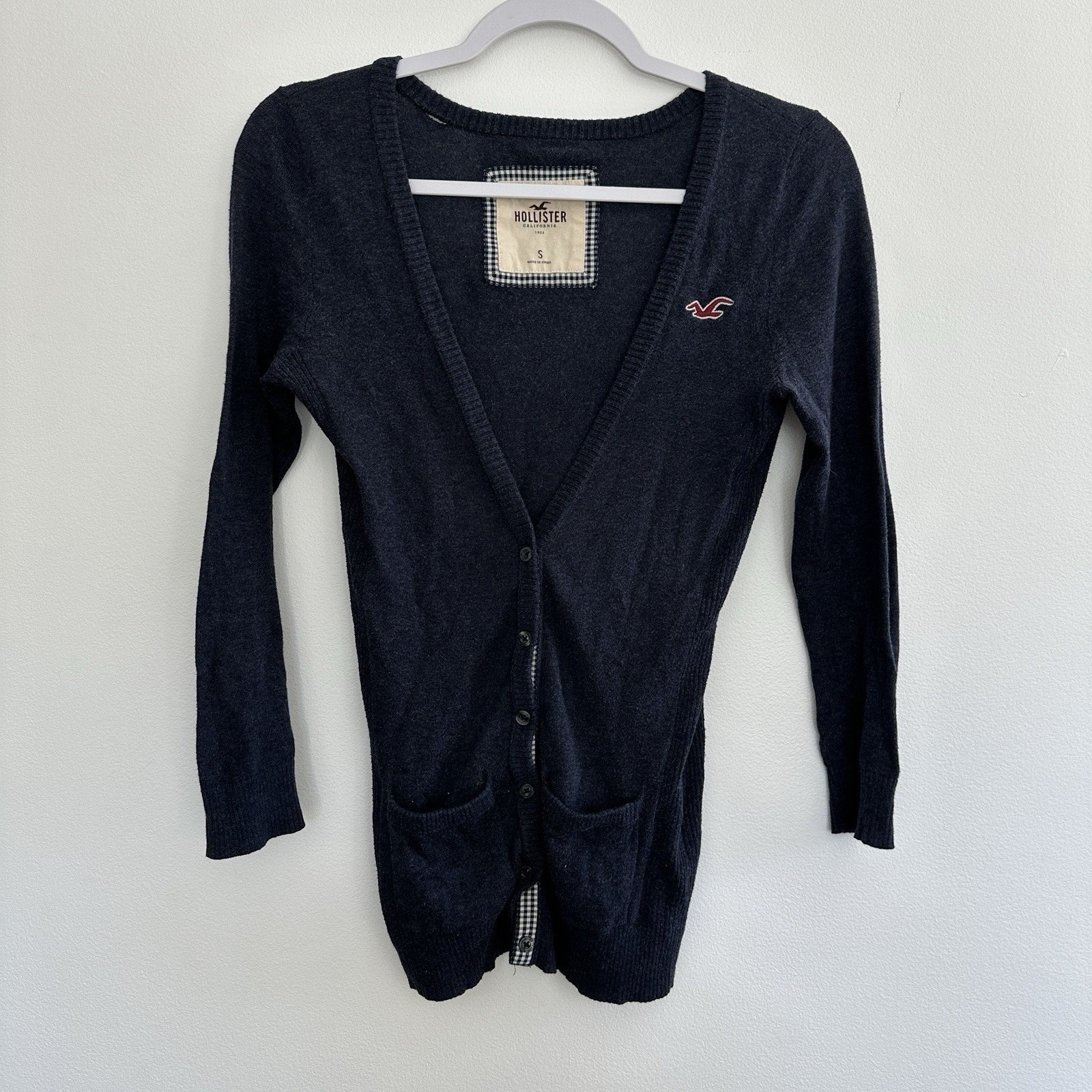 Vintage Y2K HOLLISTER Babydoll Sweater Cardigan Small Blue 100 Cotton Bella Swan