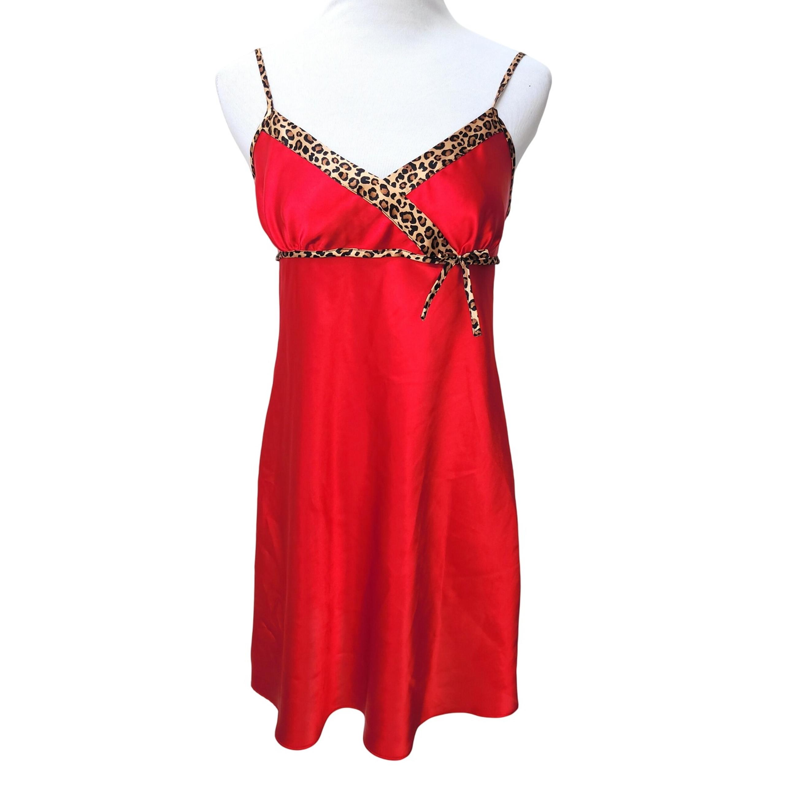 Morgan Taylor Intimates Vintage Slip Dress Leopard Trim Red Lingerie Small Night