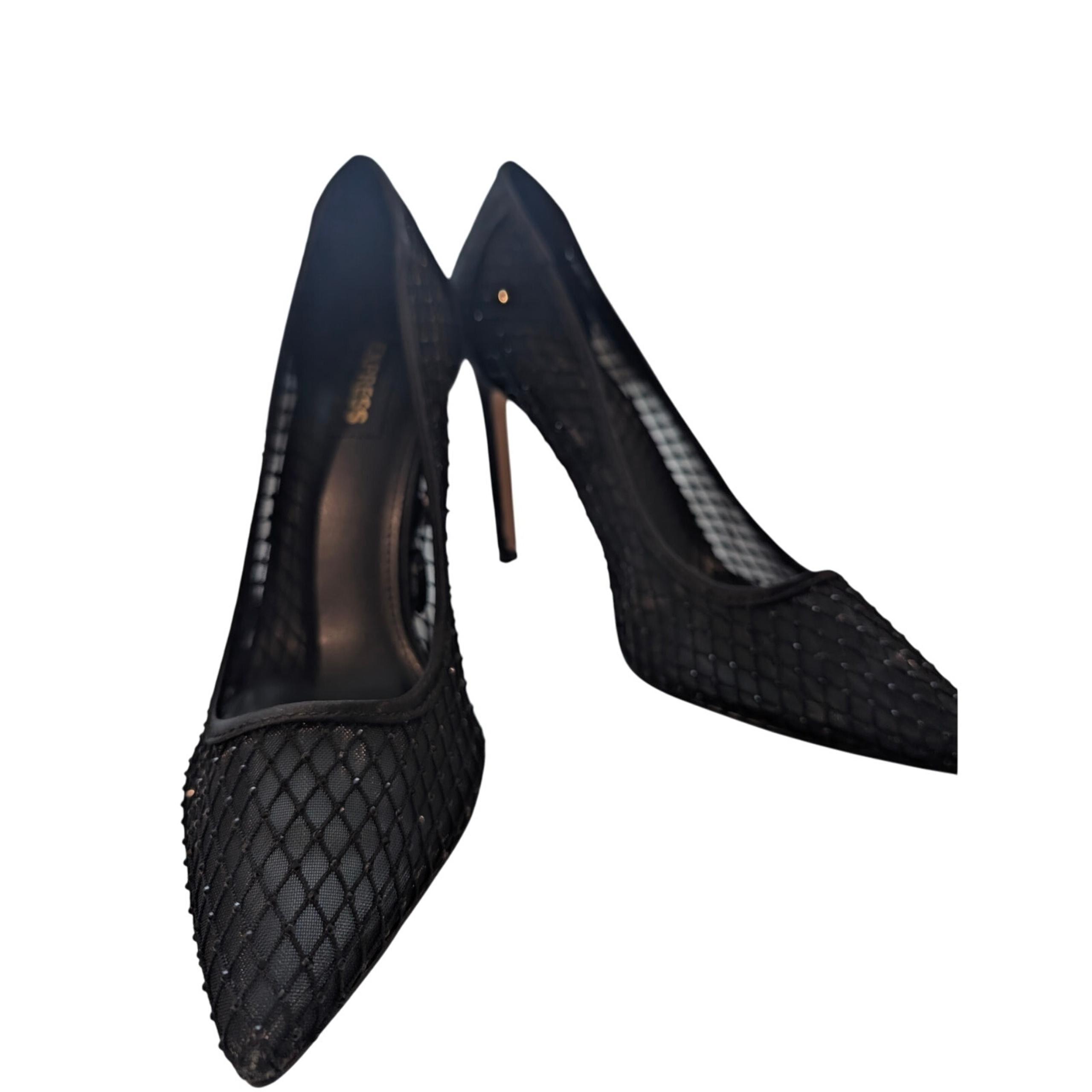 Express Black Rhinestone Mesh Pointed Toe High Heel Pumps Women's Size 8 Event