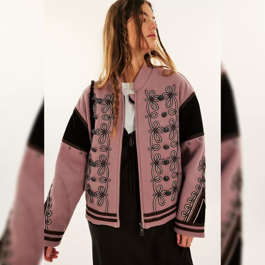 Free People We The Free Boy Band Bomber Jacket Woodrose Purple Women's Small