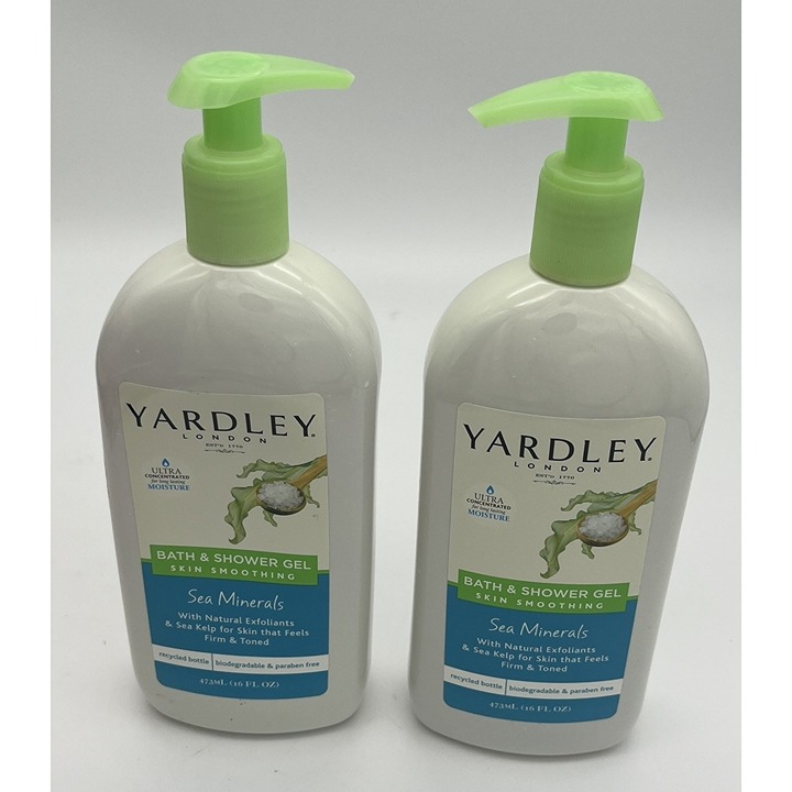 Yardley London Bath & Shower Gel Skin Smoothing Sea Minerals 16 fl oz x2
