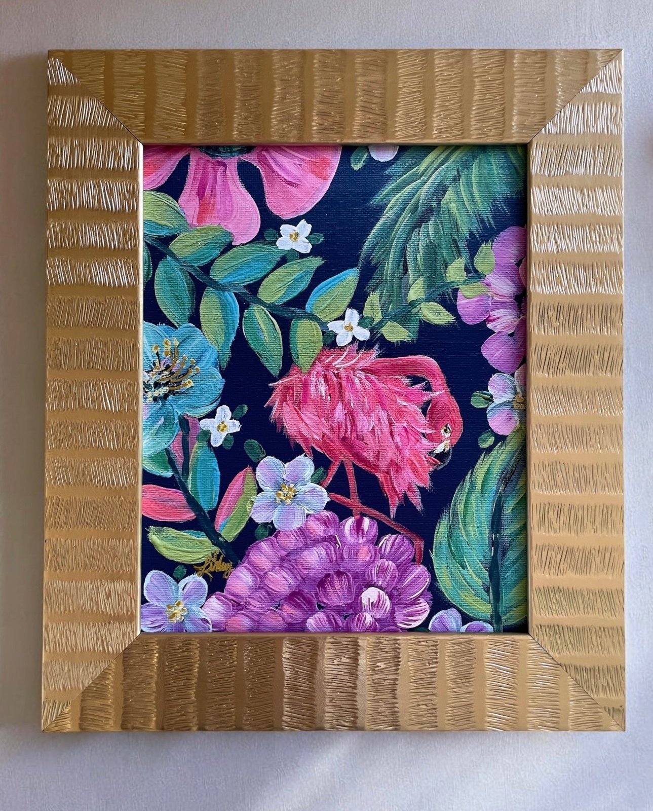 Botanical Flamingo giclee of Org painting by me Florida & Lilly Pulitzer inspo