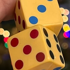 Old butterscotch illegal club Michigan Red Eye tri-color inlay pip dice 122923@